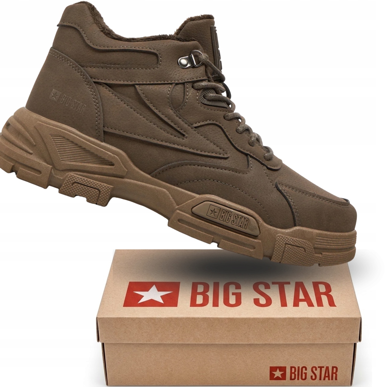 Buty męskie Big Star OO174583 brązowe sneakersy wysokie ocieplane trapery