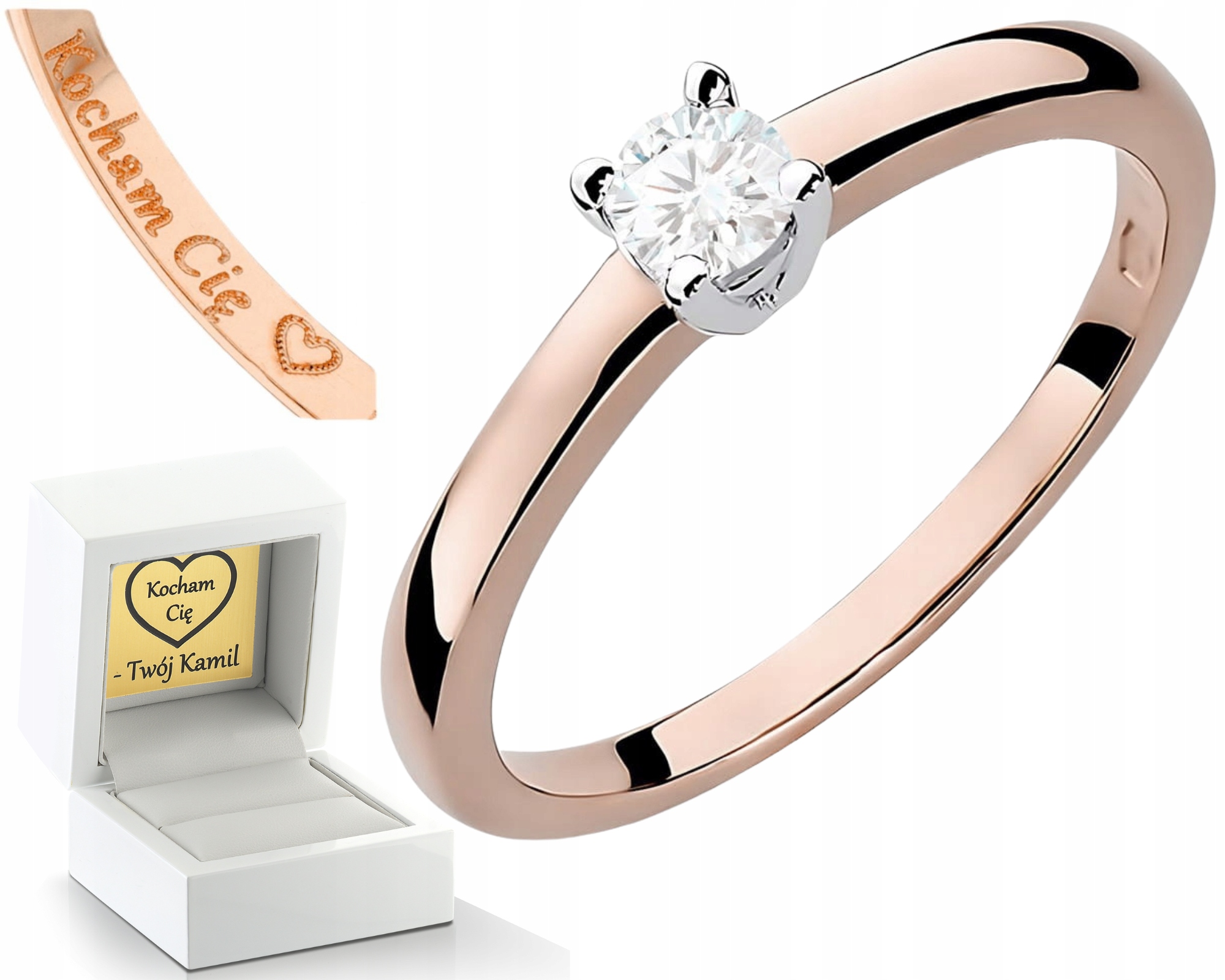 Růžové Zlato Prstýnek S Laboratorním Diamantem Gravírování 585 Bonus