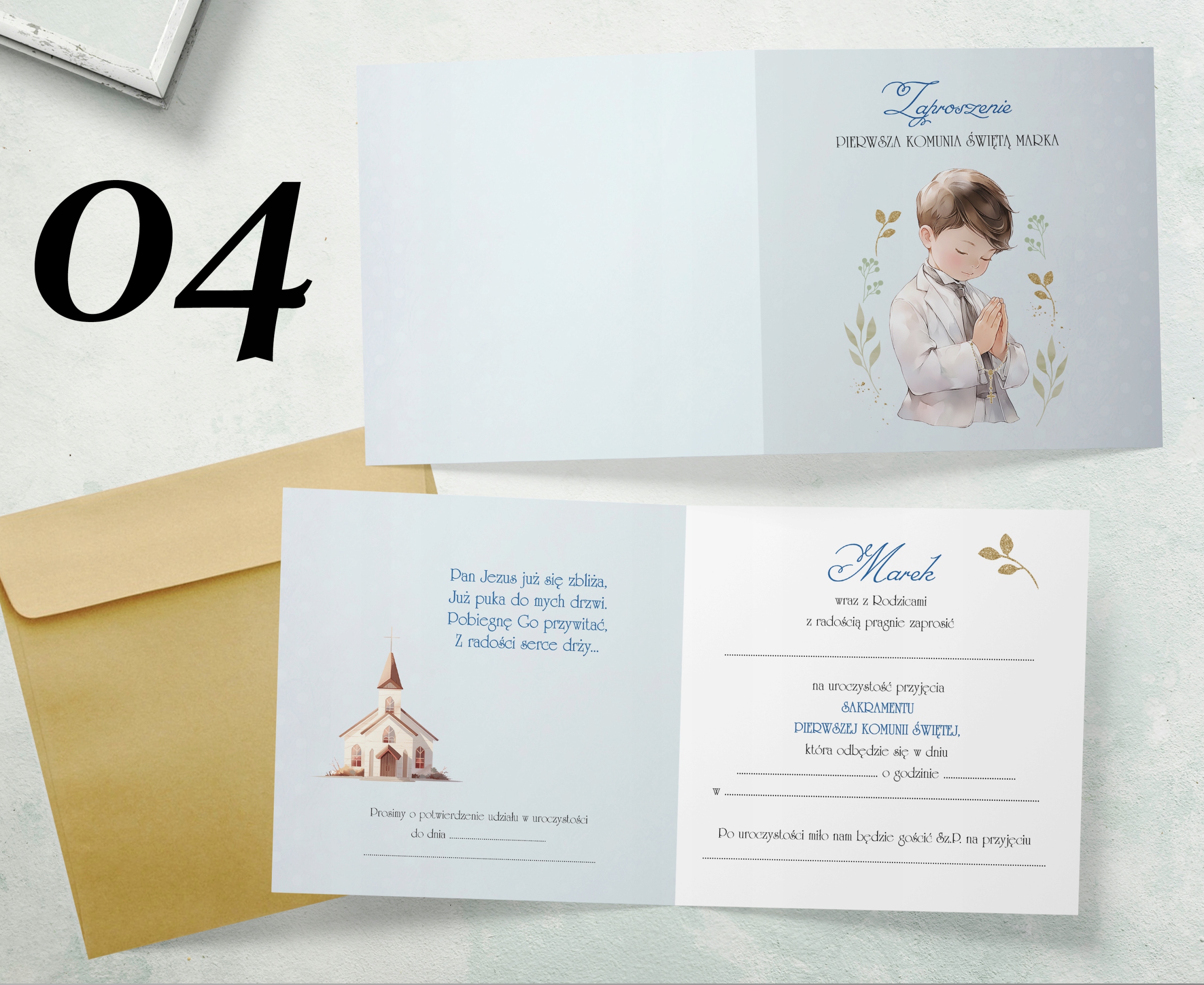 ZAPROSZENIA na Komunię IMIĘ Papier perłowy+koperta Grubość papieru 250 g