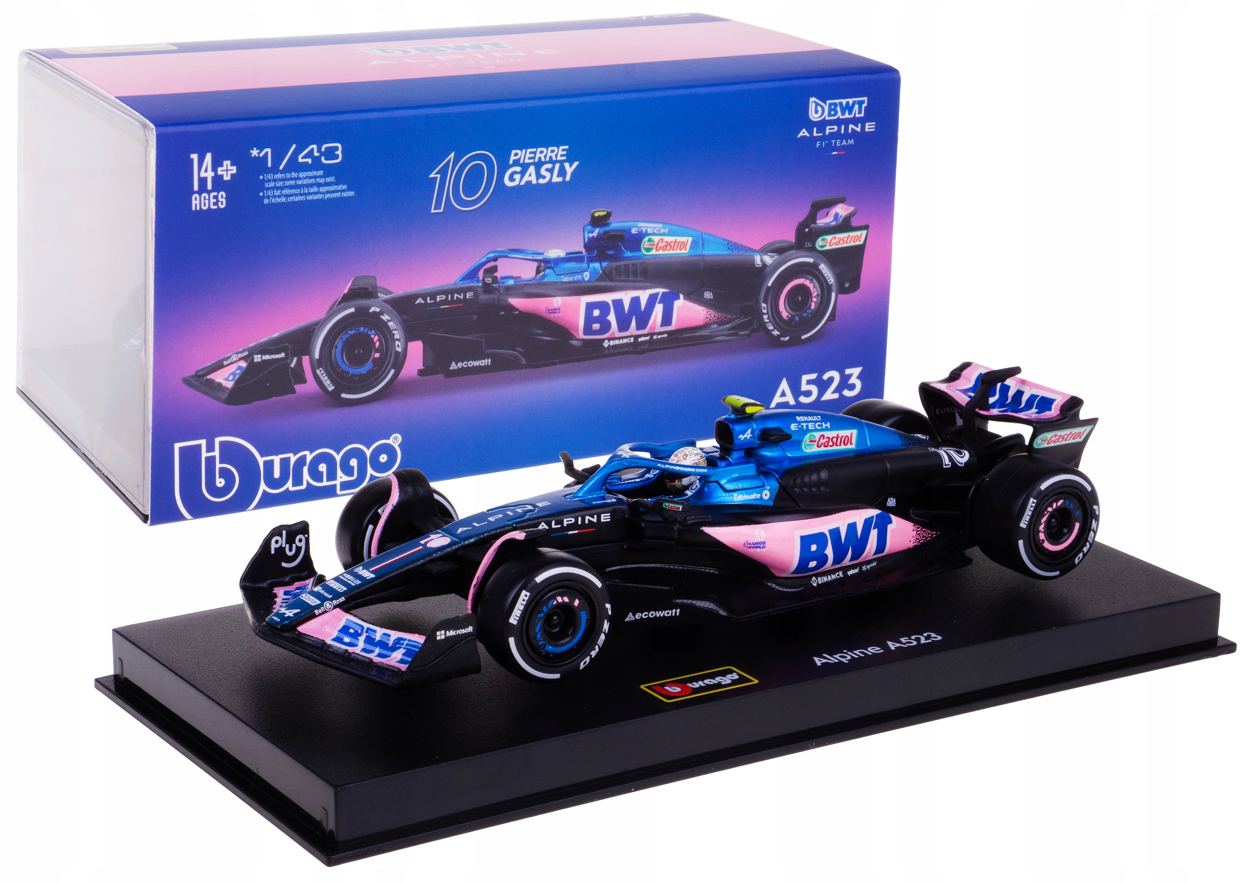Alpine A523 Bolid F1 Model Kovový Bburago 1:43 #10 Pierre Gasly Box