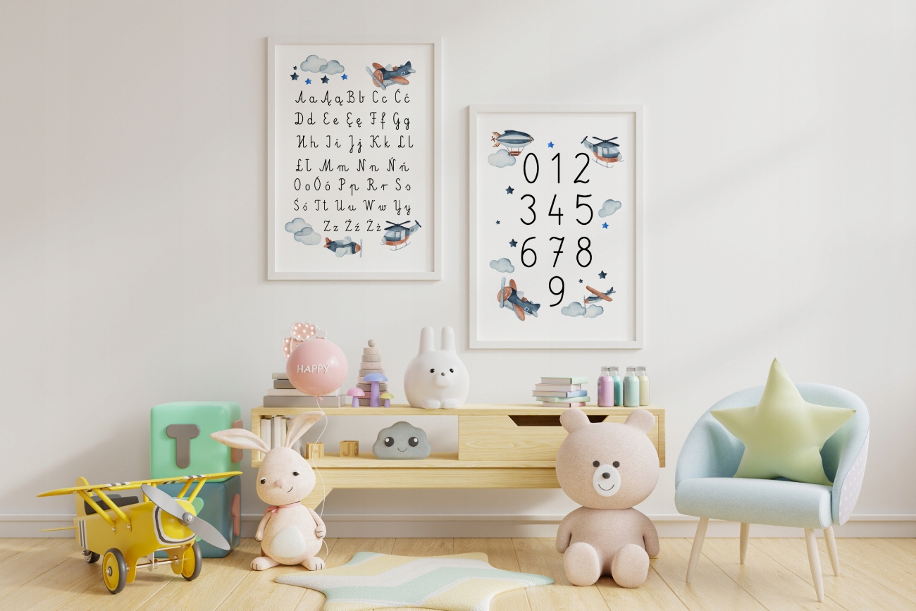 Obrazek alfabet pisany cyfry obrazek samolot A3 Marka inna