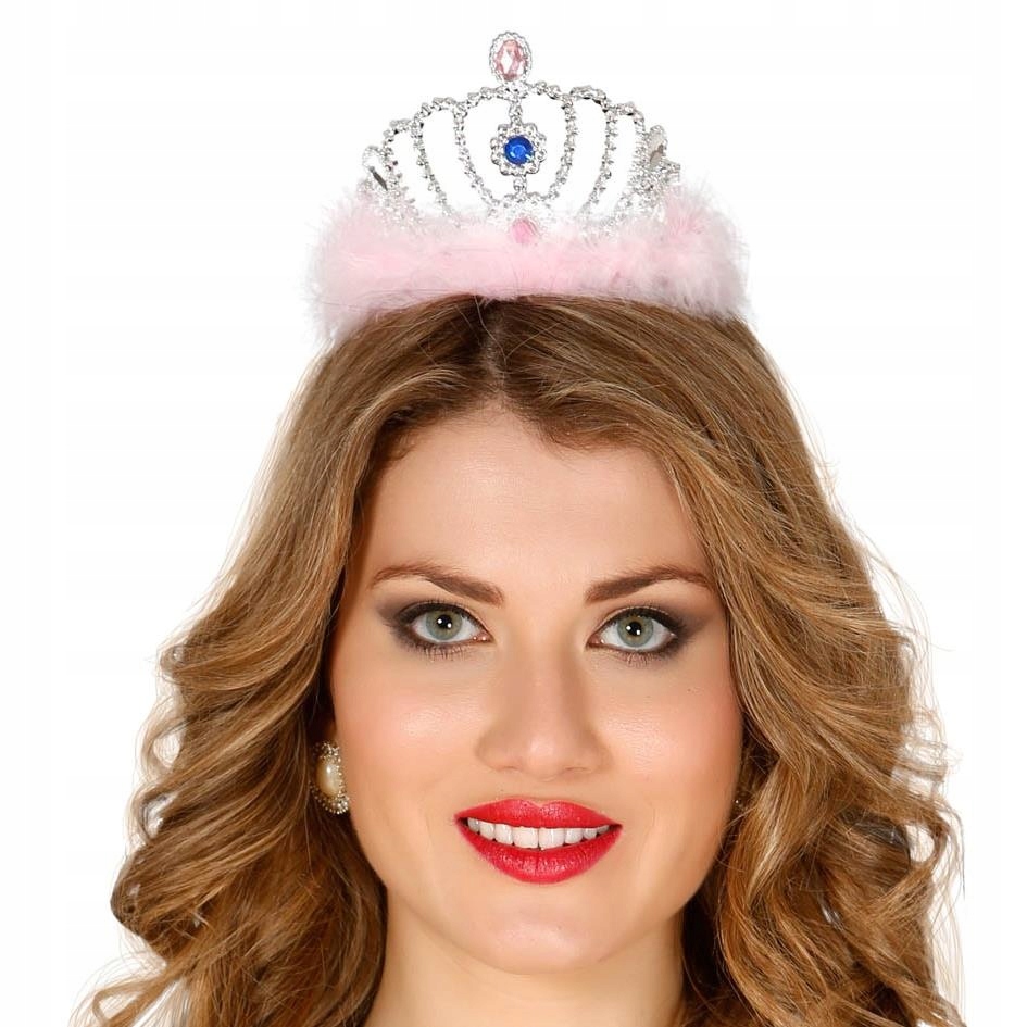 

Tiara Srebrna Z Różowym Puszkiem Księżkiczki