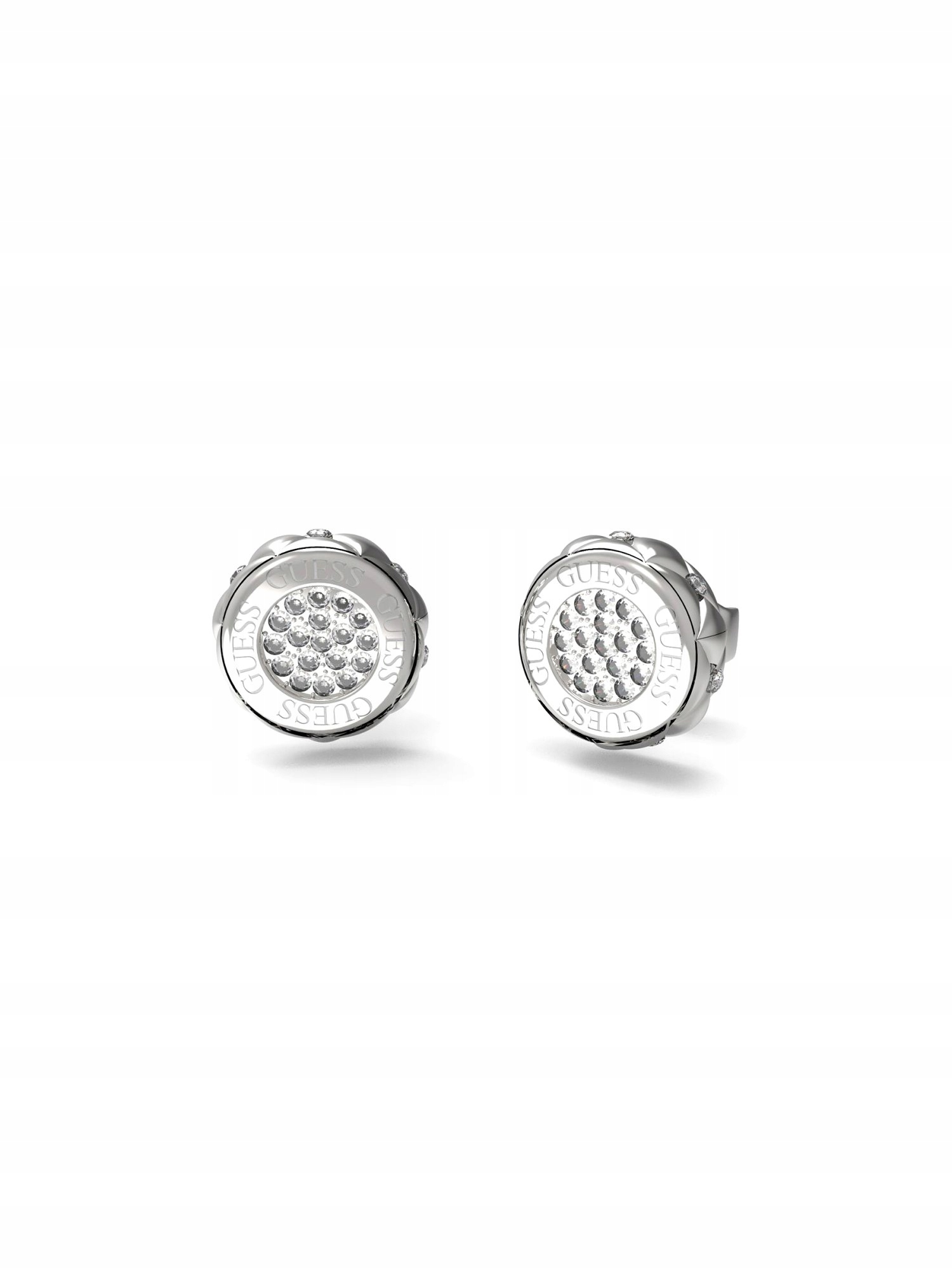 Guess Stylové Guess stříbrné náušnice kruhy s krystalky JUBE04595JW