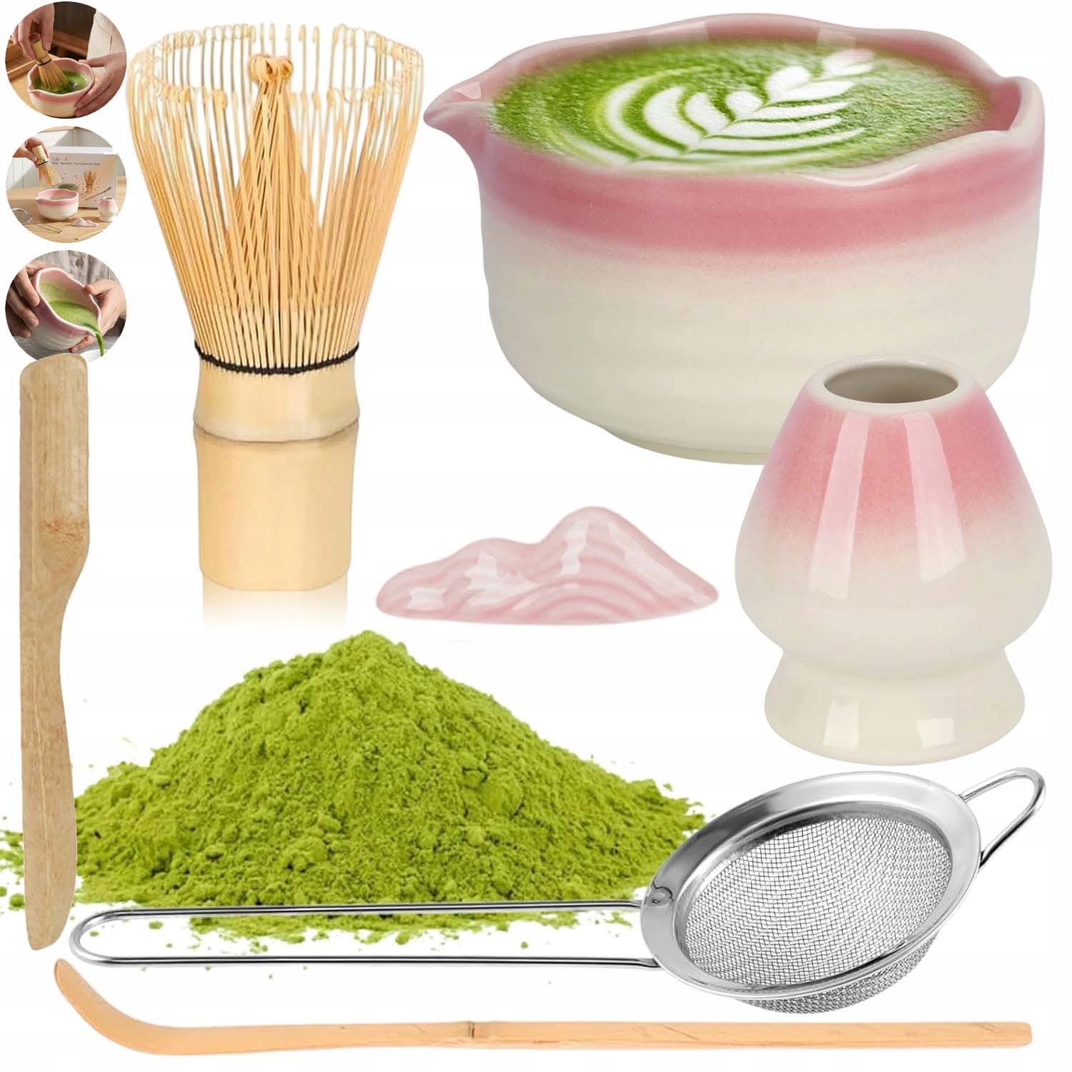 Ceramika Zestaw Do Robienia Matchy Trzepaczka Łyżka Przesiewacz Matcha 7W1