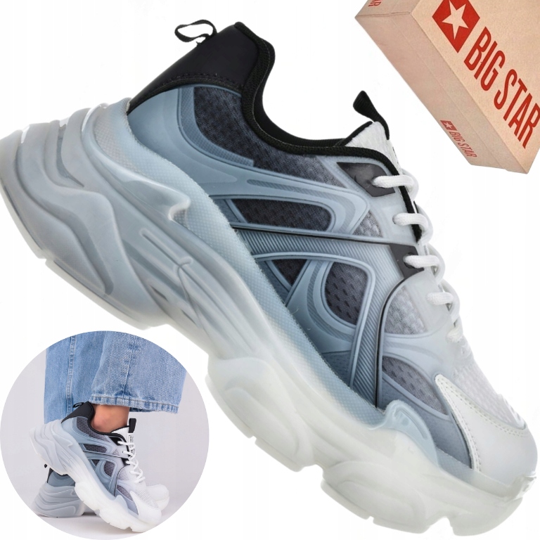 Dámské boty Big Star NN274945 bílo-šedé sportovní tenisky chunky sole