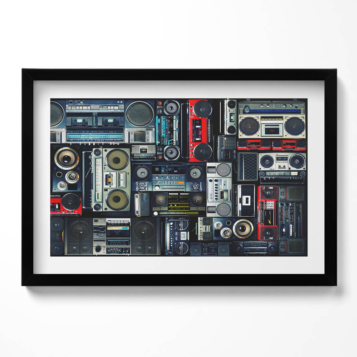 Dekorativní obraz v černém rámu na zeď Hudba boombox Vintage 60x40 cm