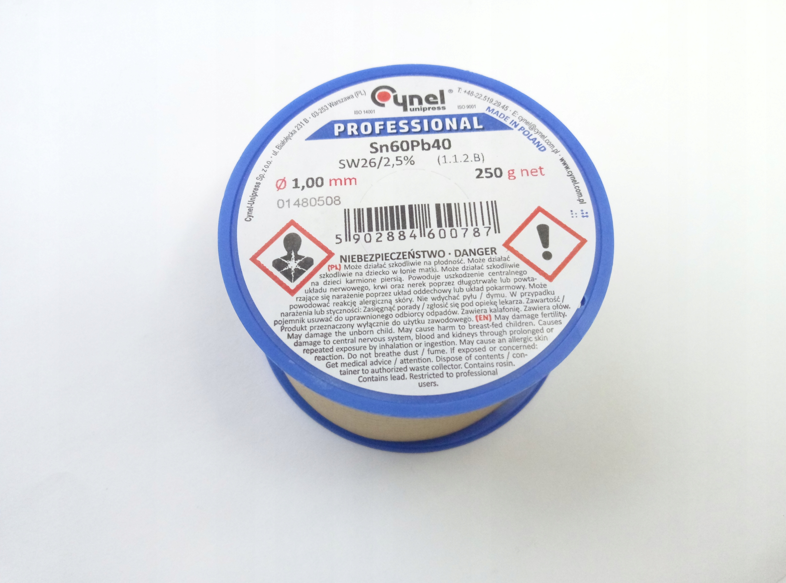 [1szt] Spoiwo lutownicze z topnikiem Cyna 1mm 250g Sn60Pb40 Cynel