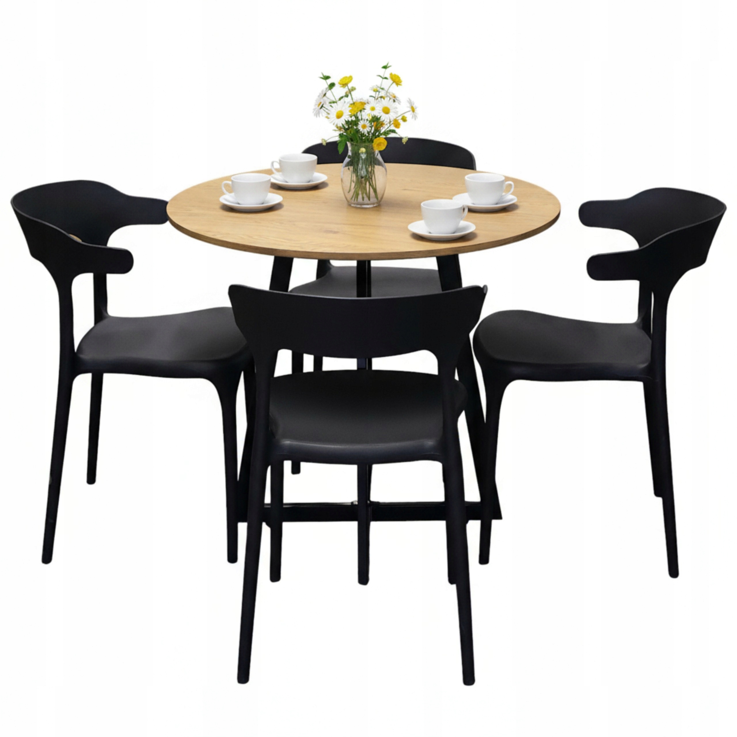 Kuchyňský Kulatý Jídelní Stůl 80 cm 4 Moderní Židle Černé Loft