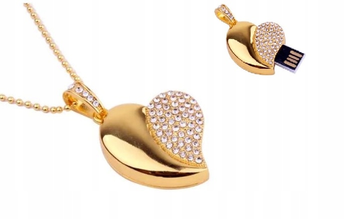 Pendrive Usb 16 Gb Damski Naszyjnik Serce Złote 628
