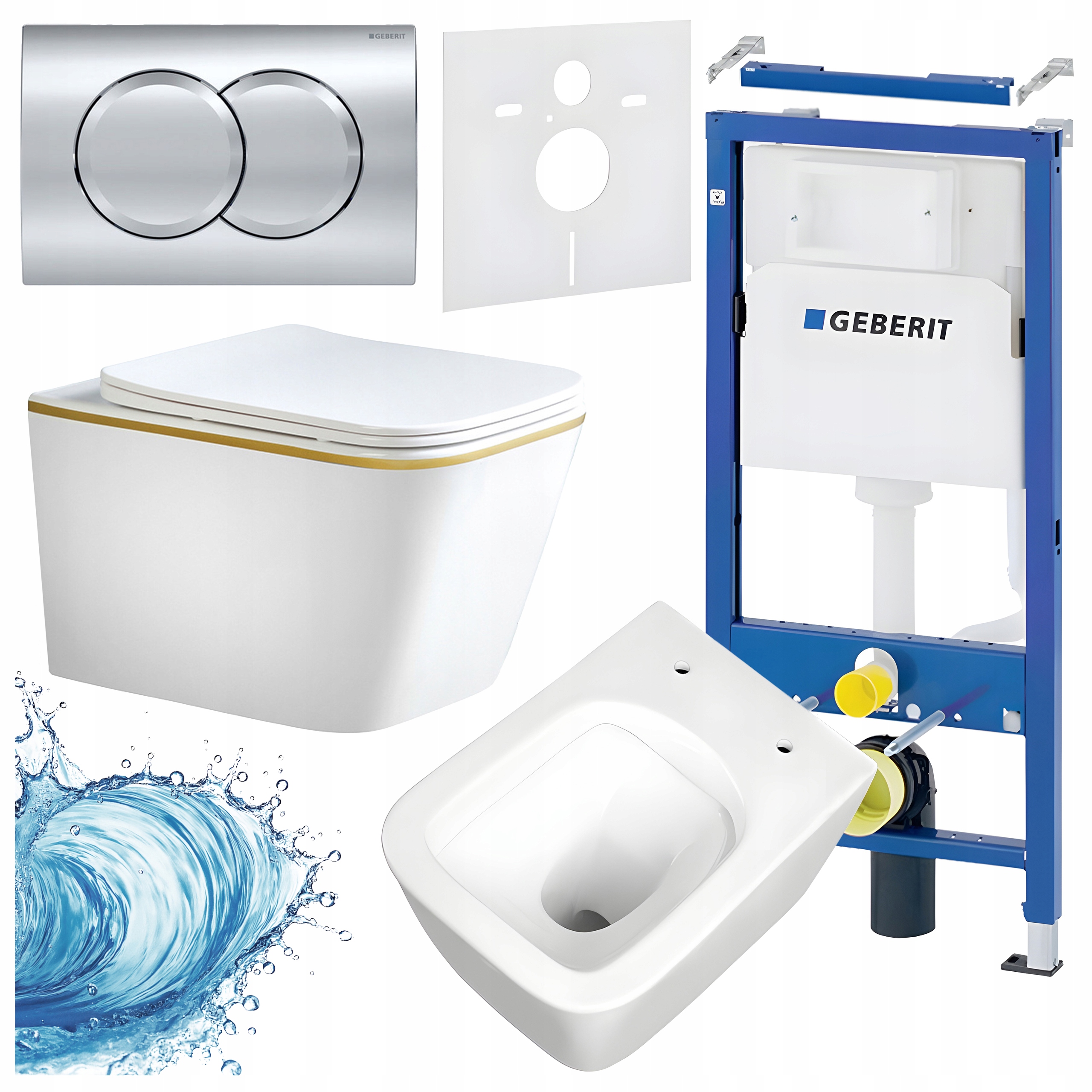 Zestaw Podtynkowy Wc Stelaż Geberit Miska RAIN-WH-GL-RIM-03 Przycisk Chrom