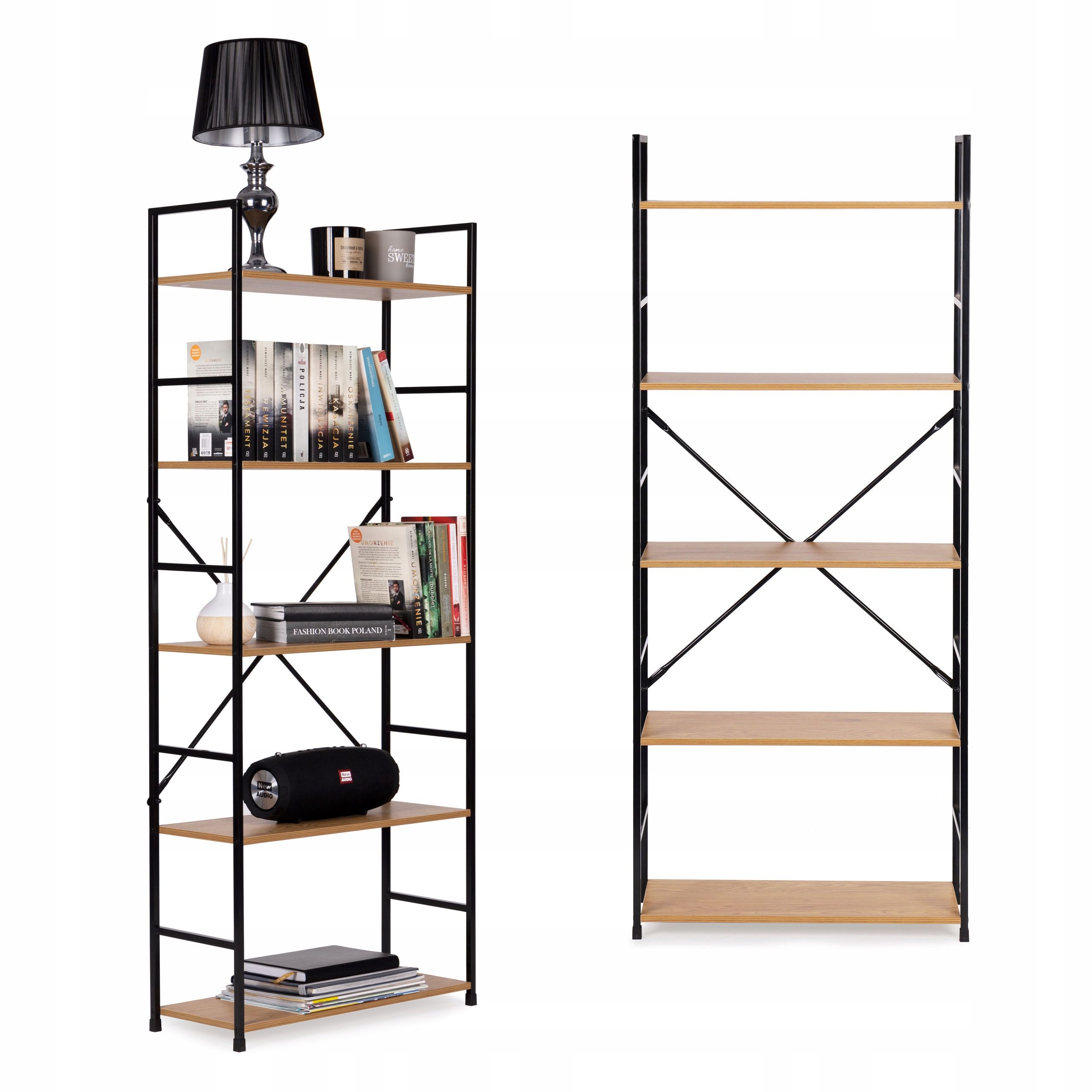 Široký dřevěný regál moderního stylu Loft s 5 polic ModernHome