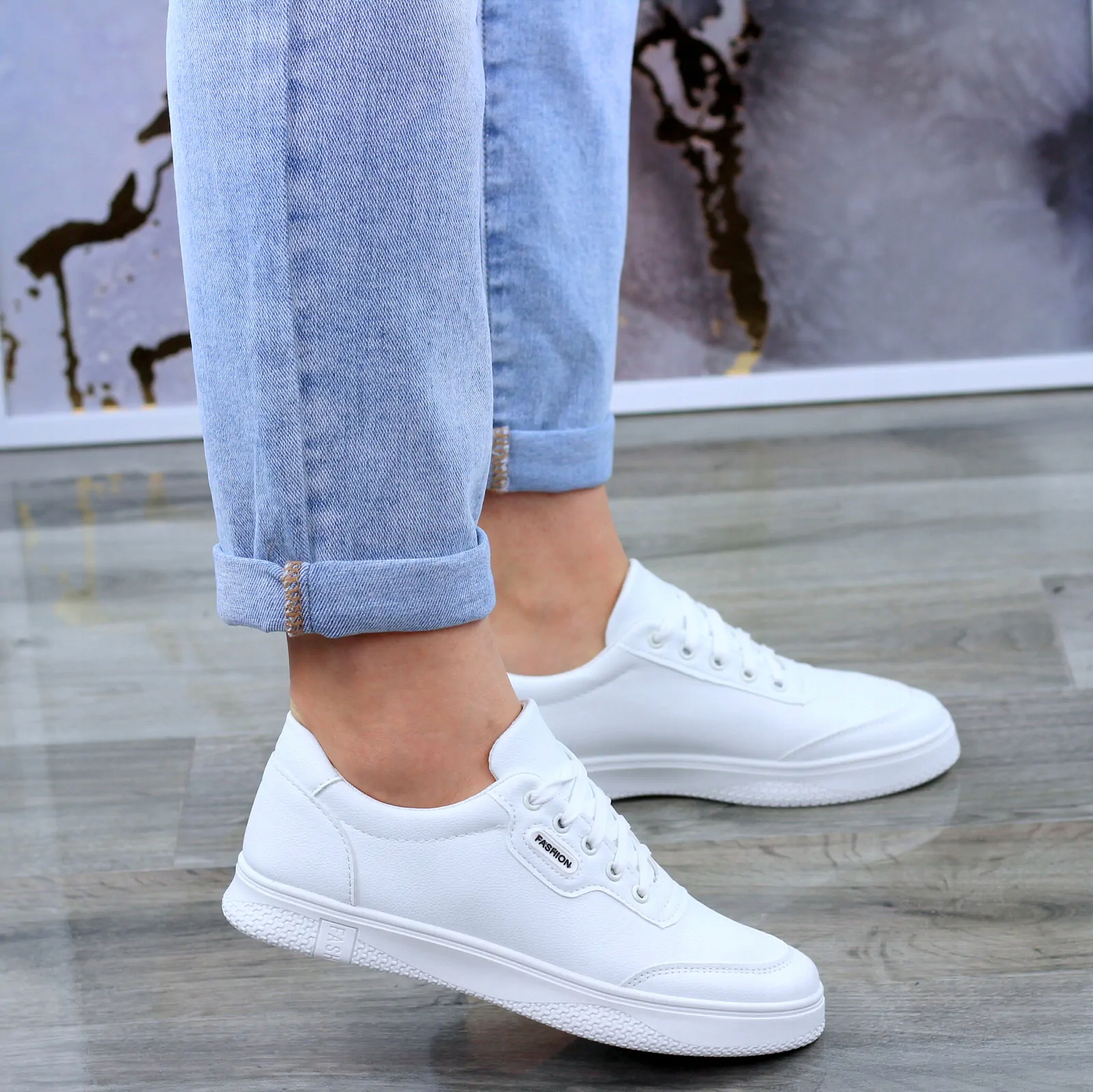 BIAŁE SKÓRZANE TENISÓWKI TRAMPKI DAMSKIE FASHION Rozmiar 38