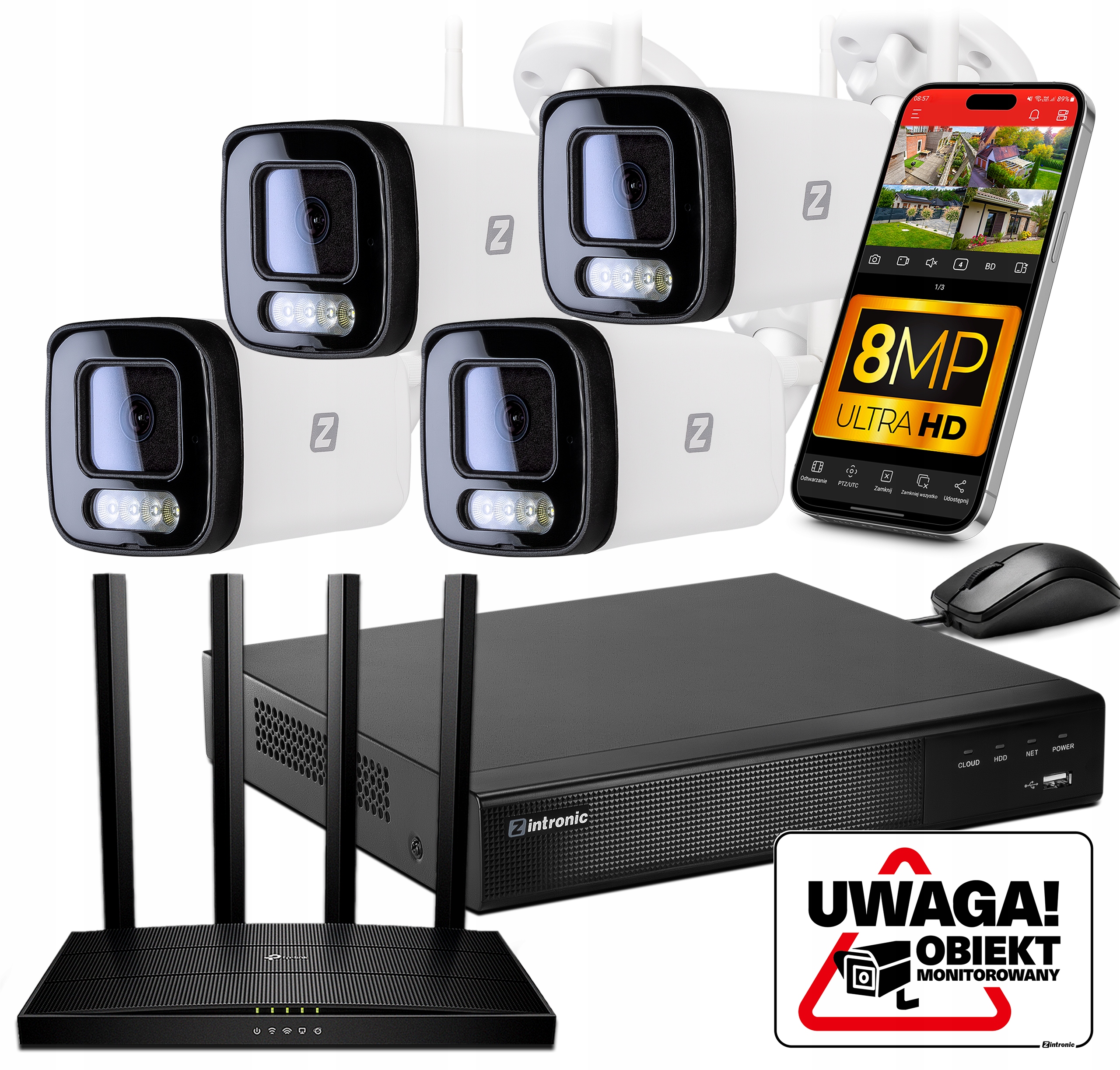 Set Monitorovania 4X Ip trubicová kamera WiFi 8MPx Detekcia ľudí bez disku