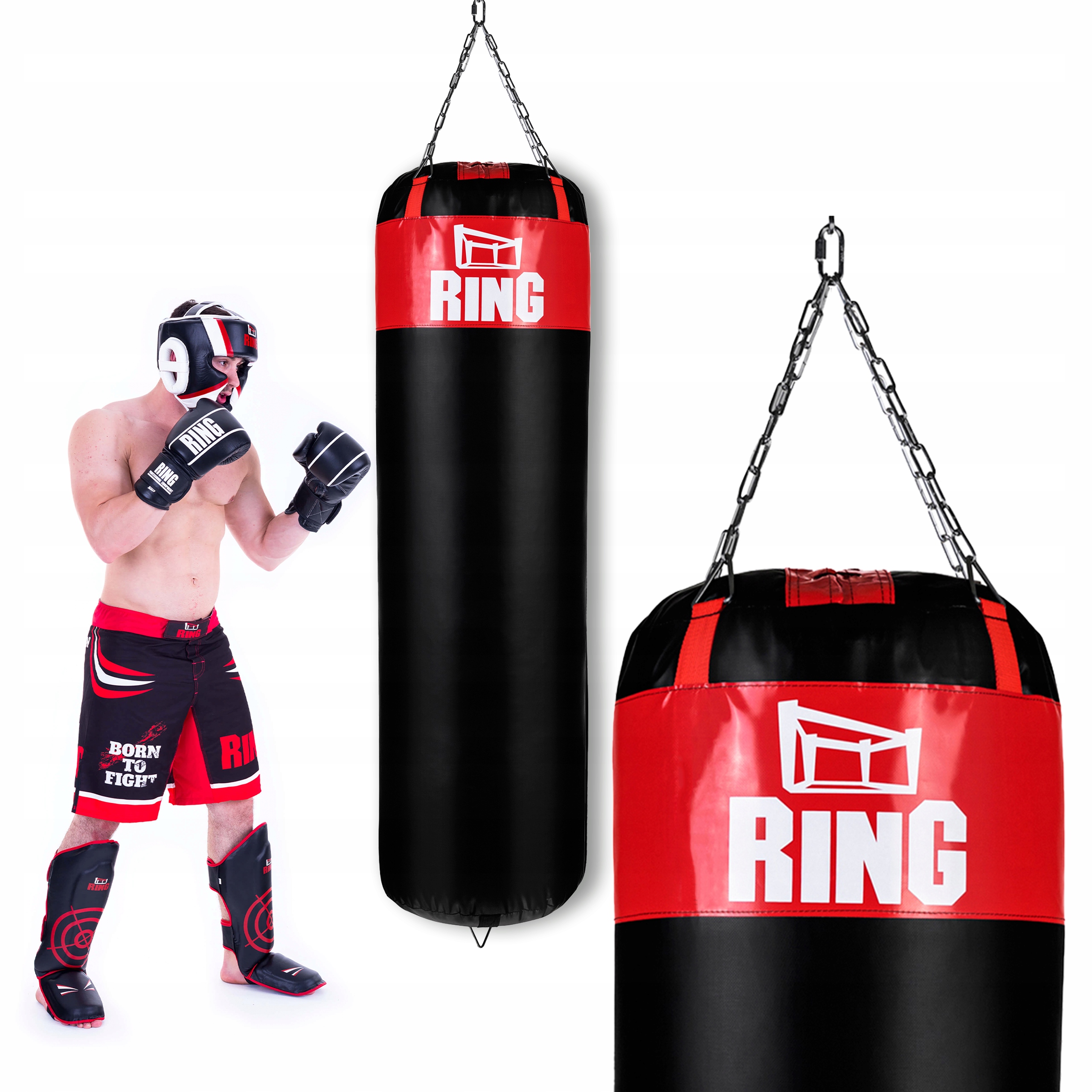 Worek bokserski Kolos 180×45 cm 60 kg Pełny Czerwony treningowy wytrzymały