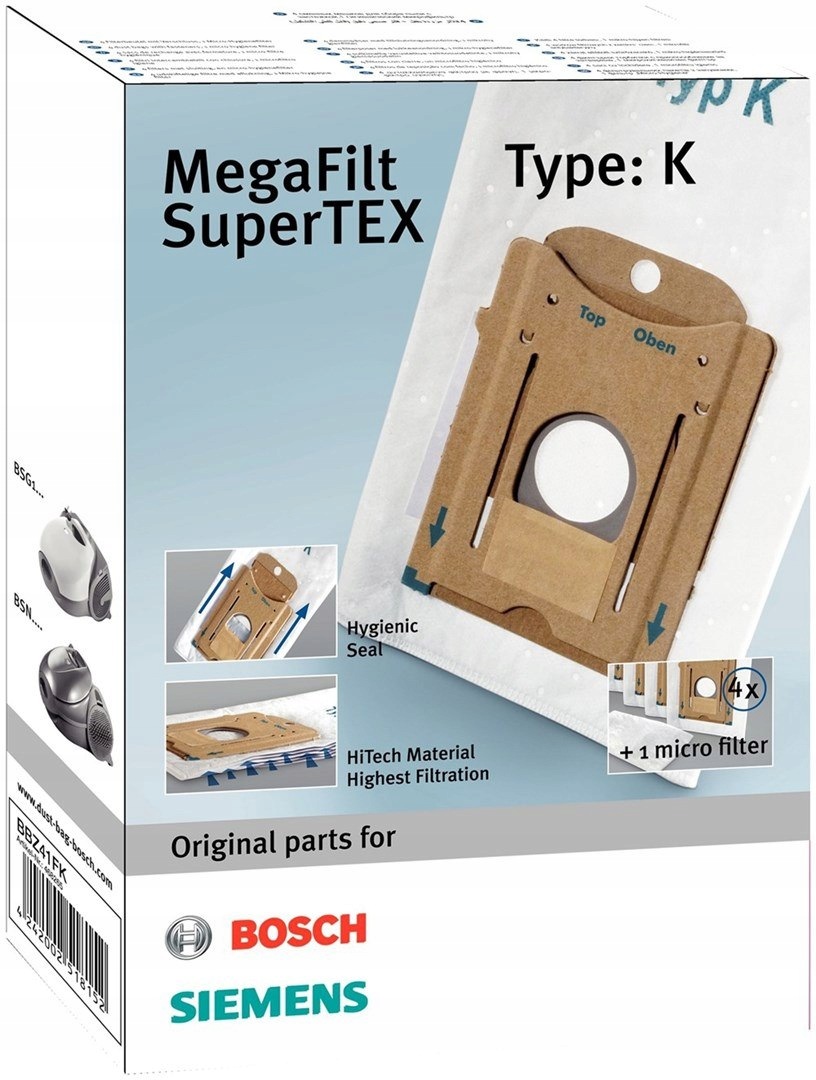 Worek do odkurzacza Bosch, Siemens (Karton; Bosch BBZ41FK; 4 szt. 1 filtr