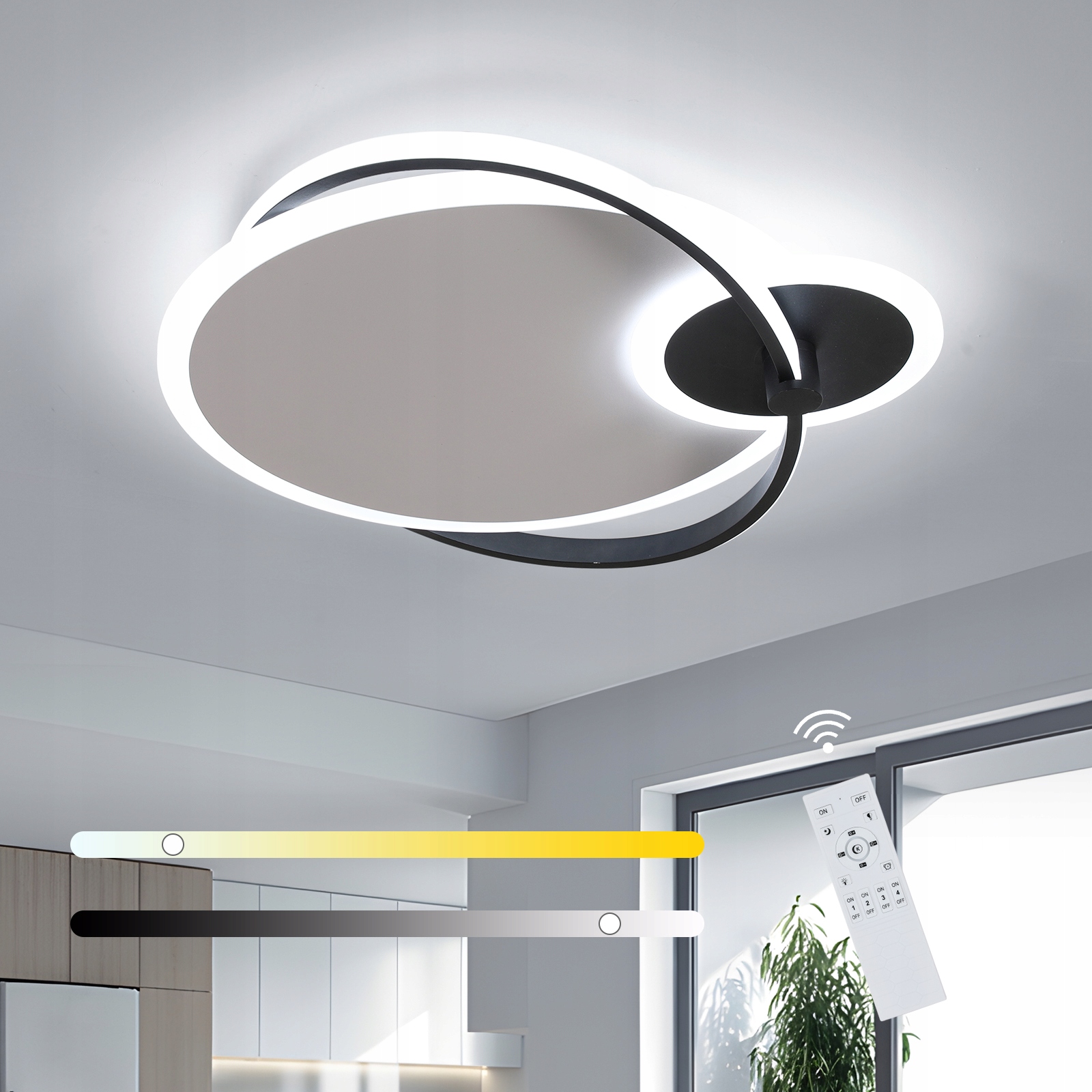 Led Stropné Svietidlo Luster Čierne+biele Moderné Do Obývačky S Diaľkovým Ovládaním 38W