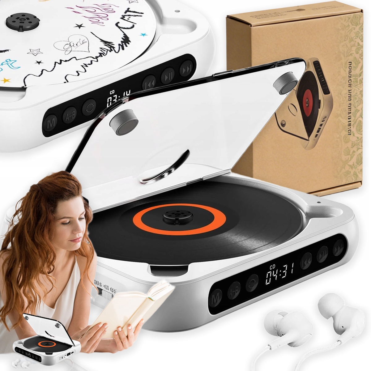 Odtwarzacz Przenośny CD Głośnik Bluetooth Radio Usb MP3 Z LCD Czasu 2000mAh