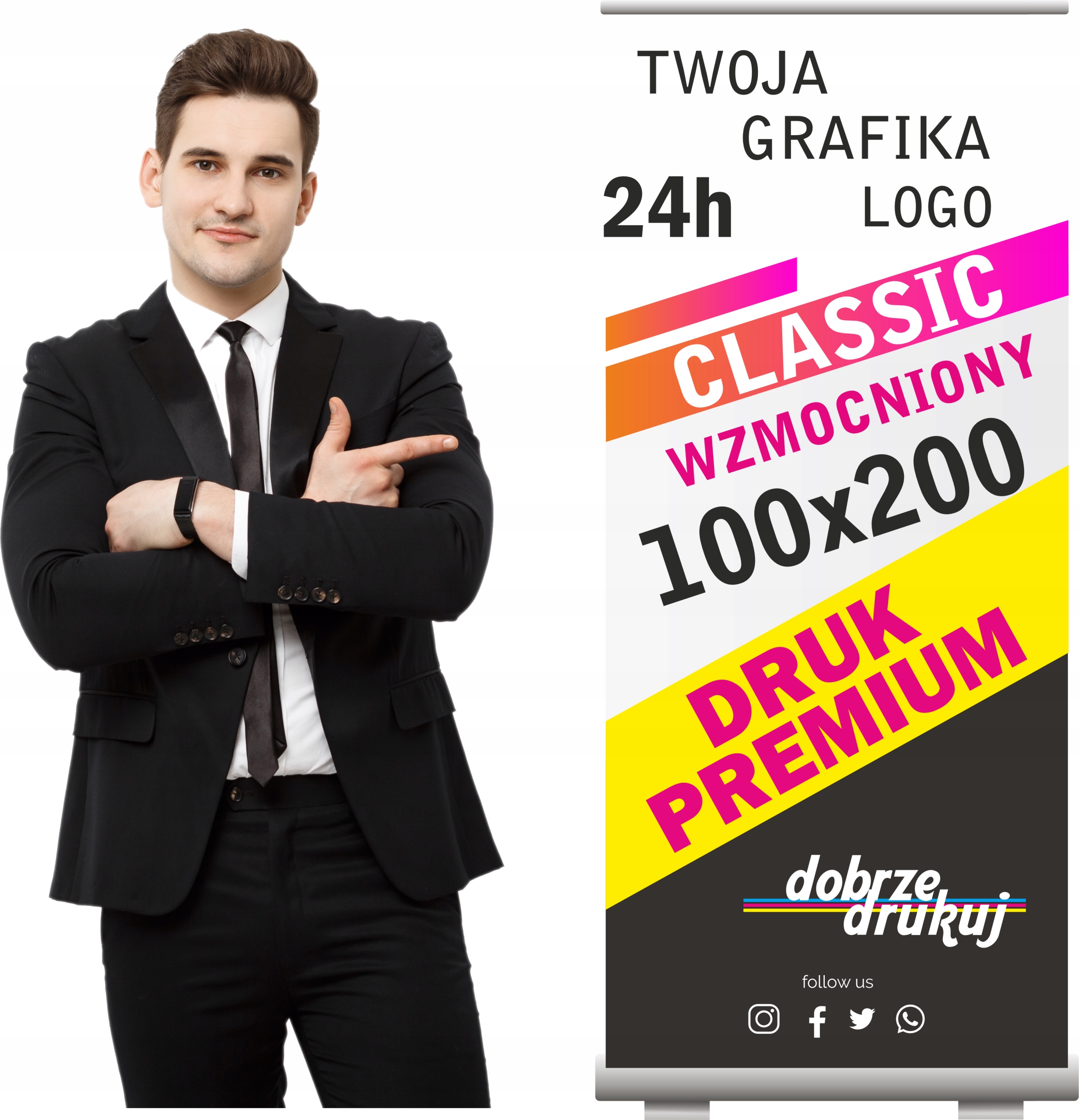 Rollup Roll-up Classic 100x200 WZMOCNIONY KASETA + WYDRUK KLASY PREMIUM