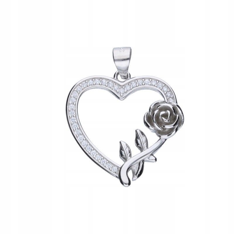 Stříbrný přívěsek 925, prolamované srdíčko s růžovým květem, skvělý dárek