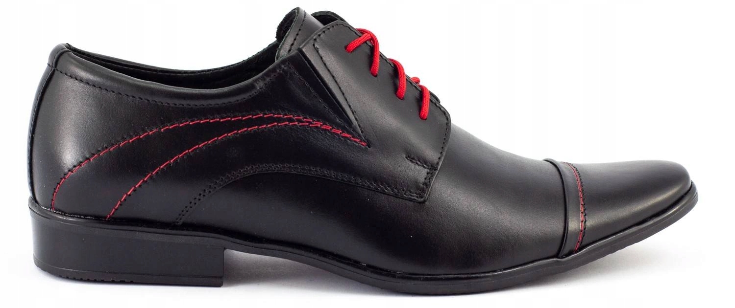 Pánské společenské kožené boty Polské 238 černé s červenými doplňky 45