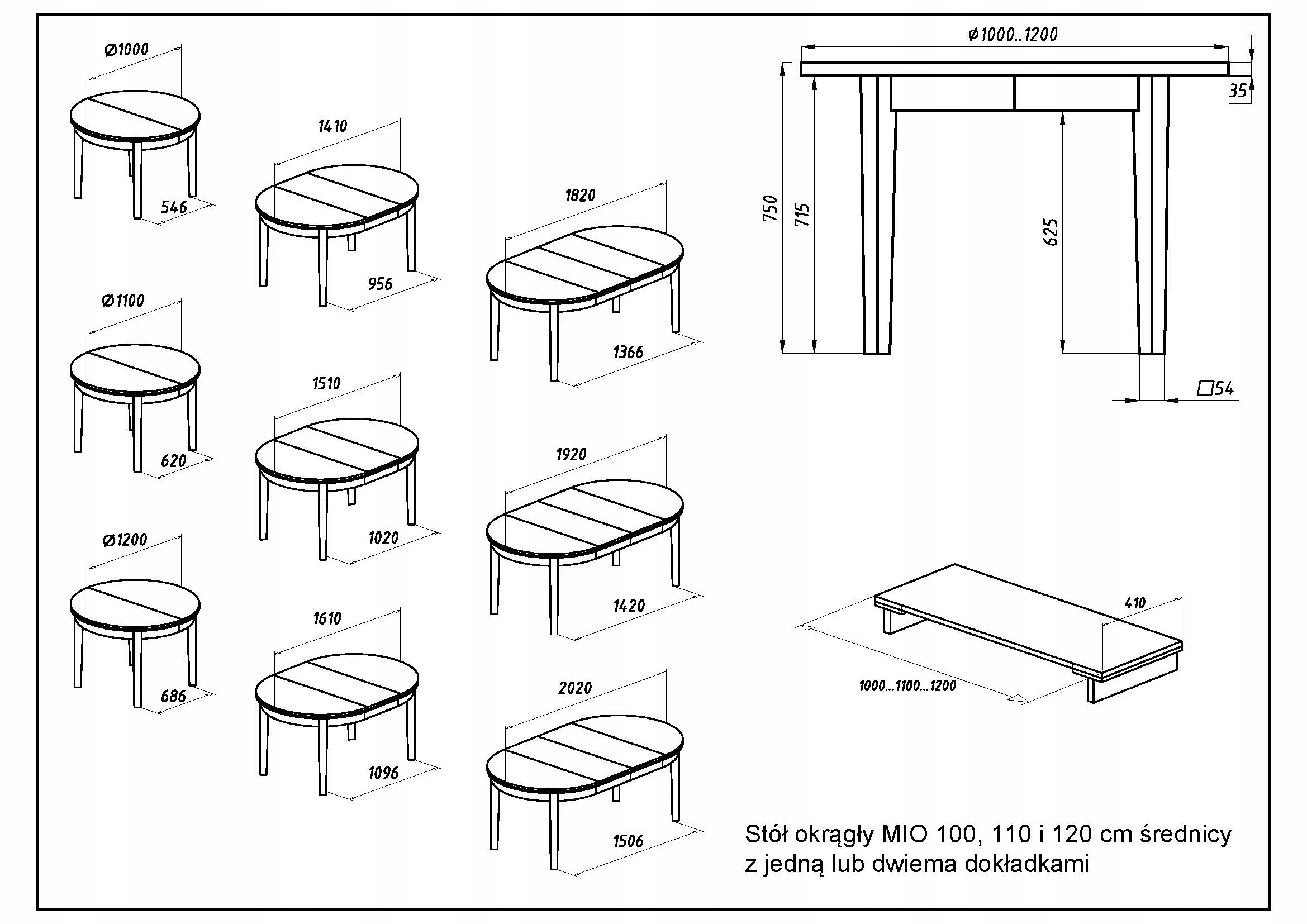 STÓŁ LITY DĄB, OKRĄGŁY MIO 100(182) cm, ROZKŁADANY Materiał blatu drewno