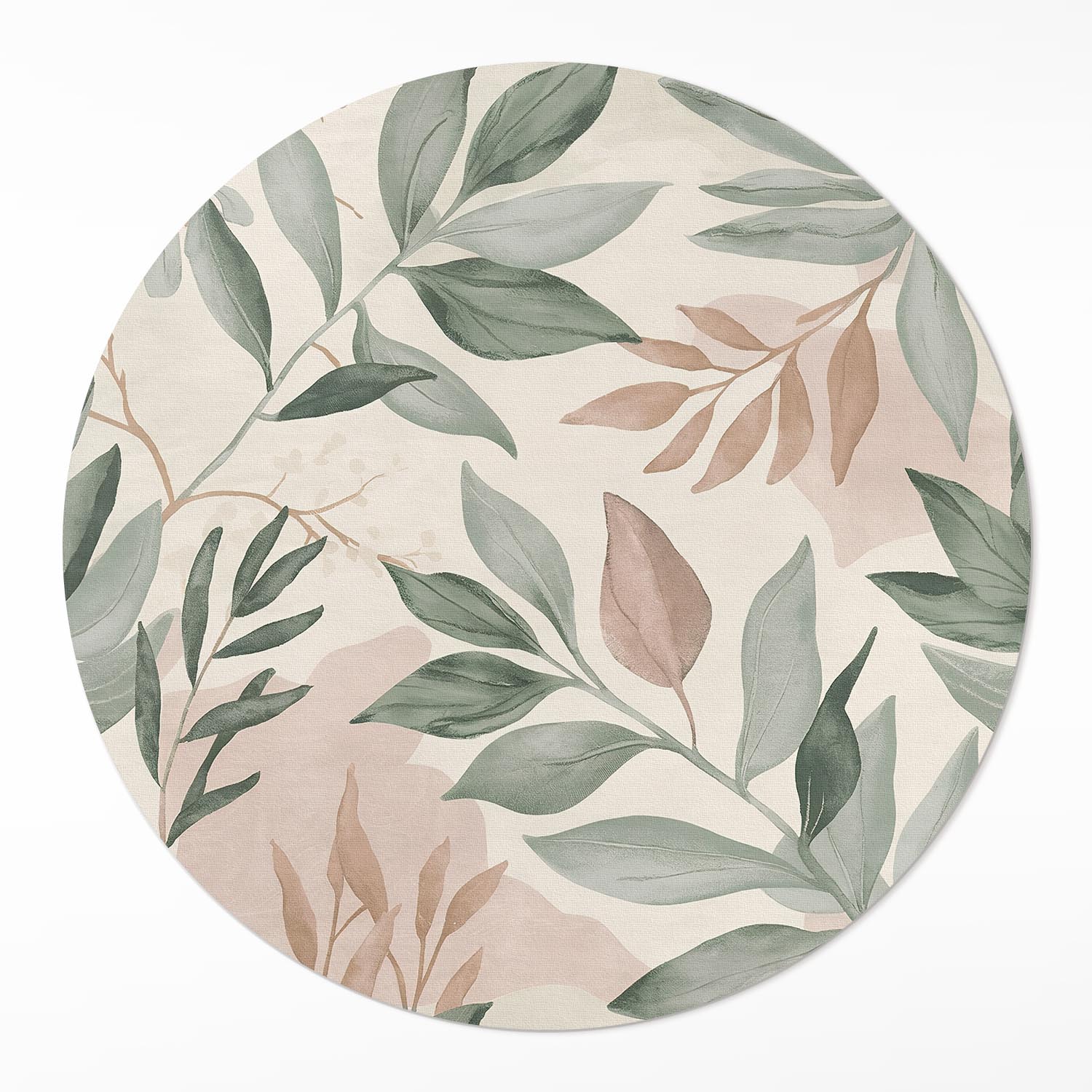 Okrúhly Behúň Vinylový Akvarel s jemnými vetvičkami a boho listami ⌀ 100 cm