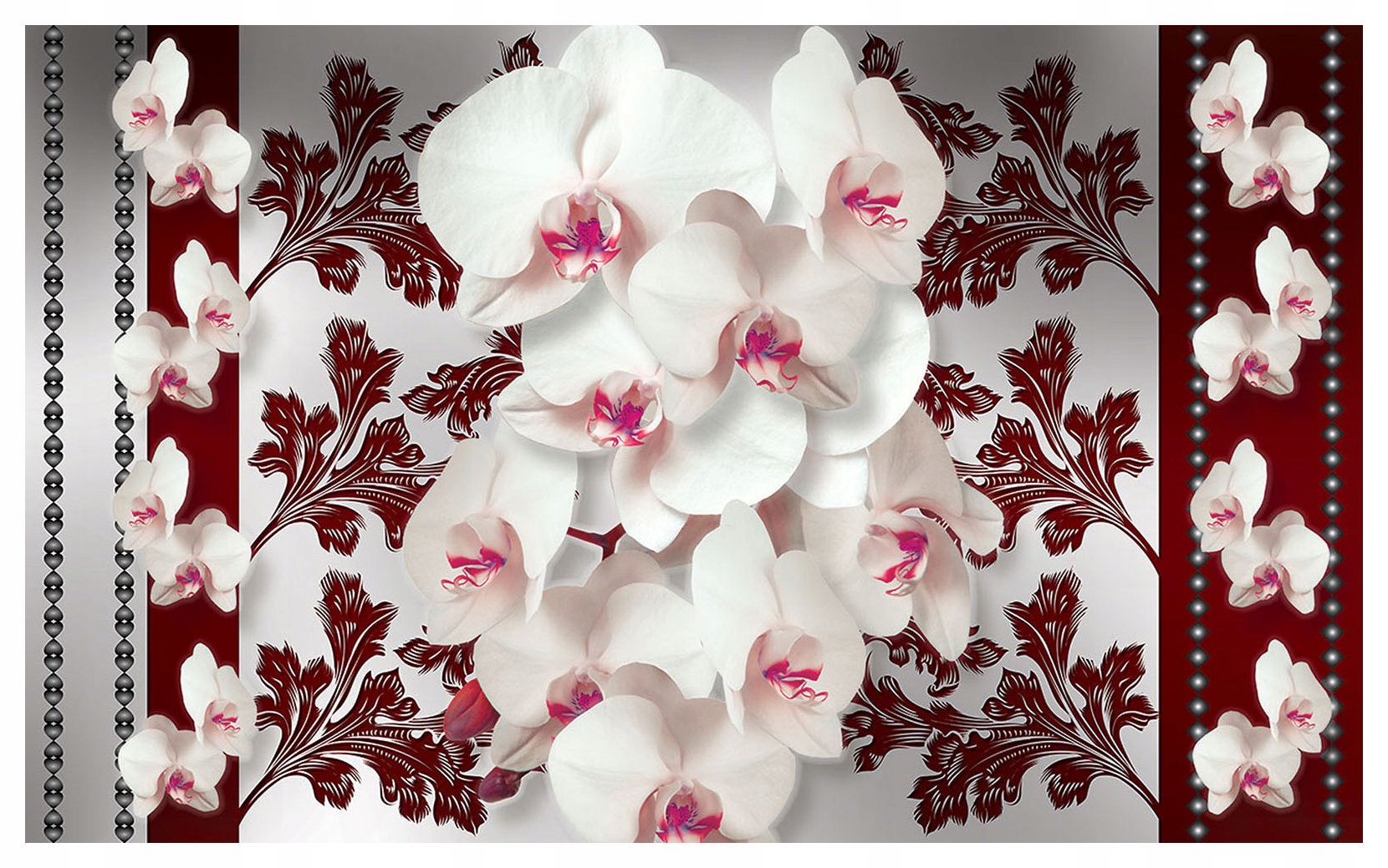 Fototapeta Orchidea biela a bordó elegancia na striebornom pozadí 300x210 lepidlo