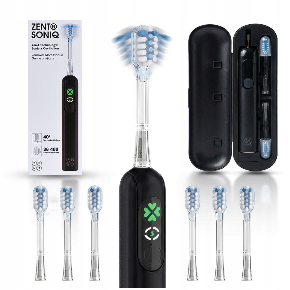 Szczoteczka Soniczna do zębów elektryczna Czarna Etui 6 końcówek 4 tryby