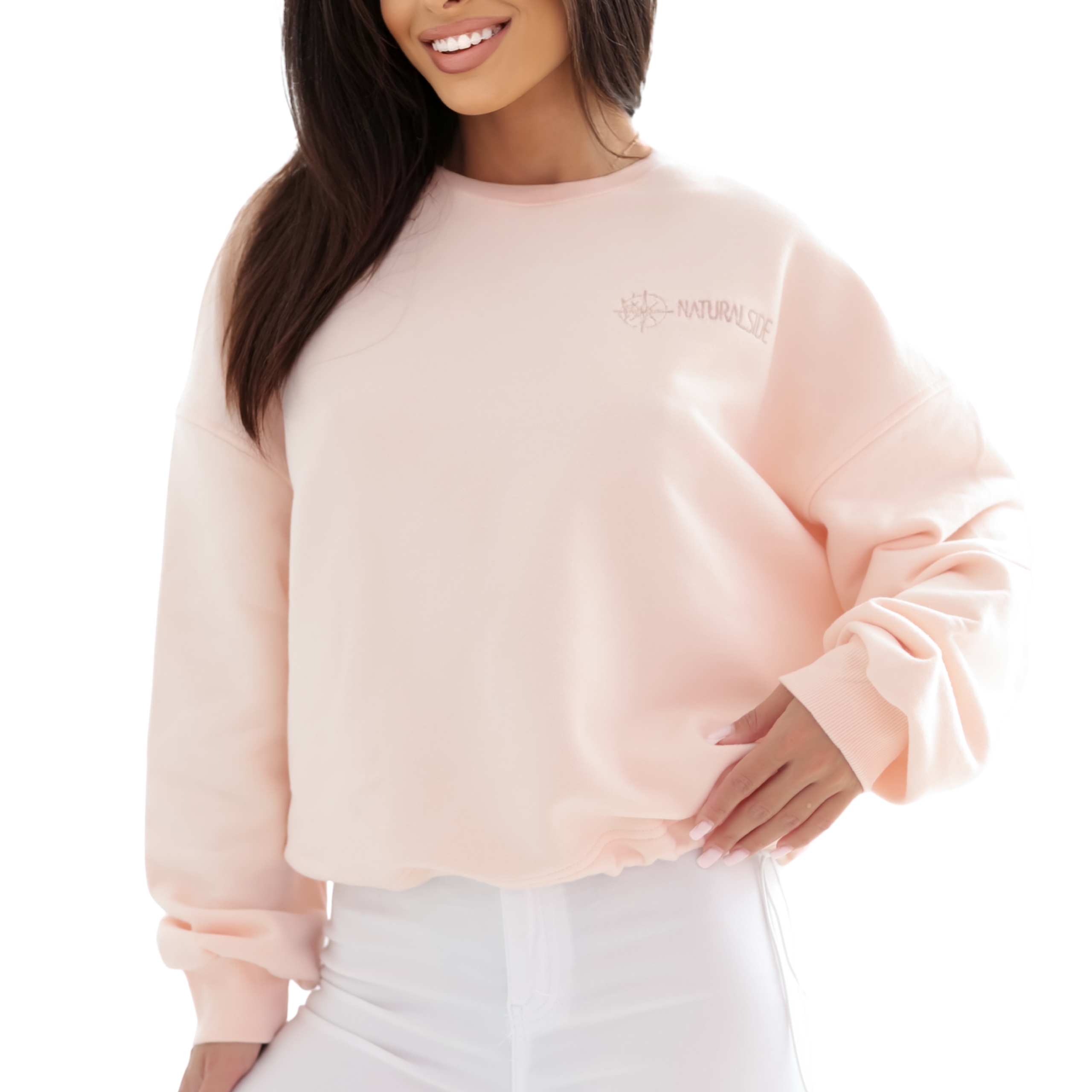 Mikina s volným stahováním typu crop Premium světle růžová Xs/s