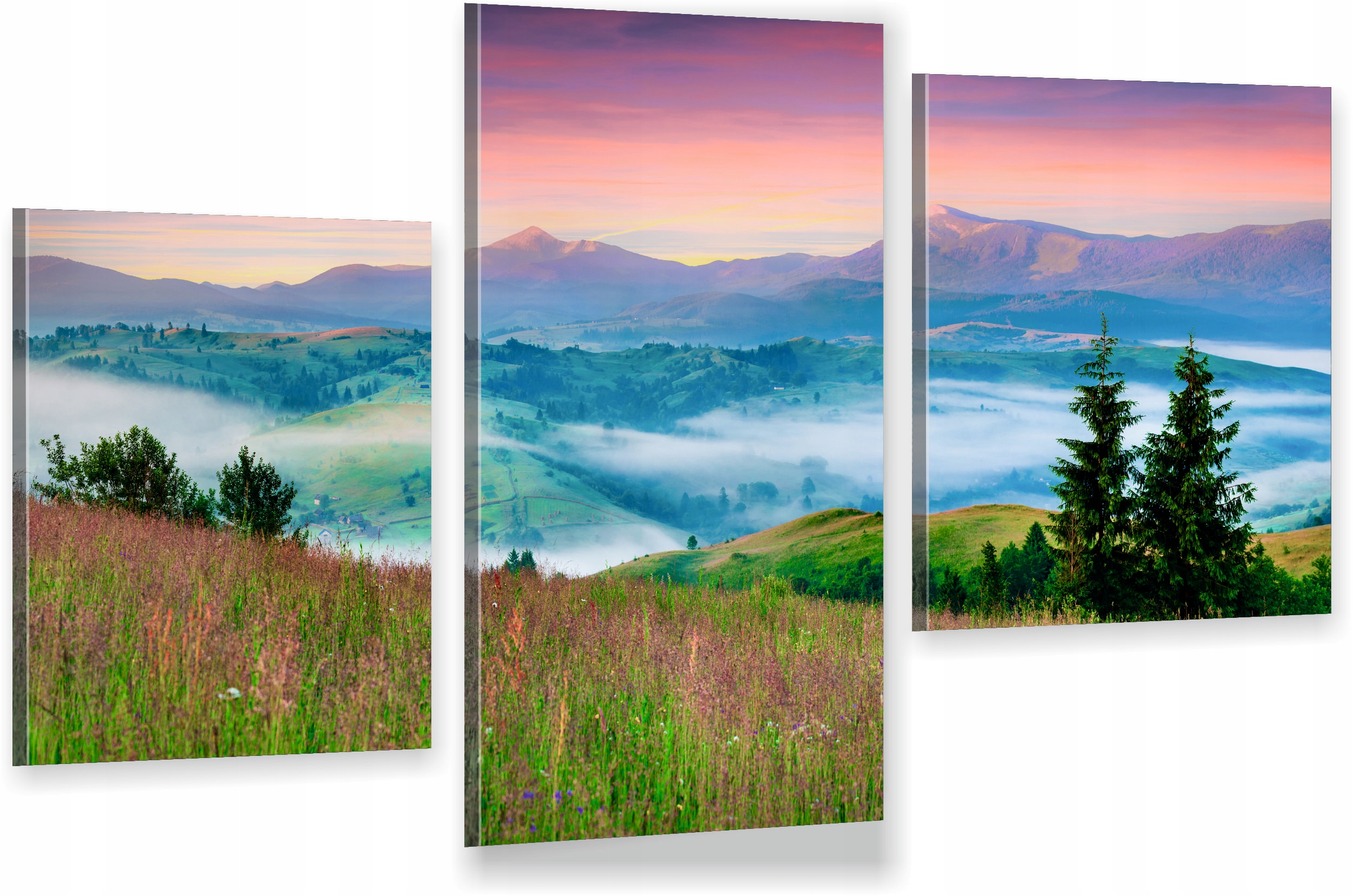

Tryptyk Obraz Na Ścianę góry panorama mgła karpaty