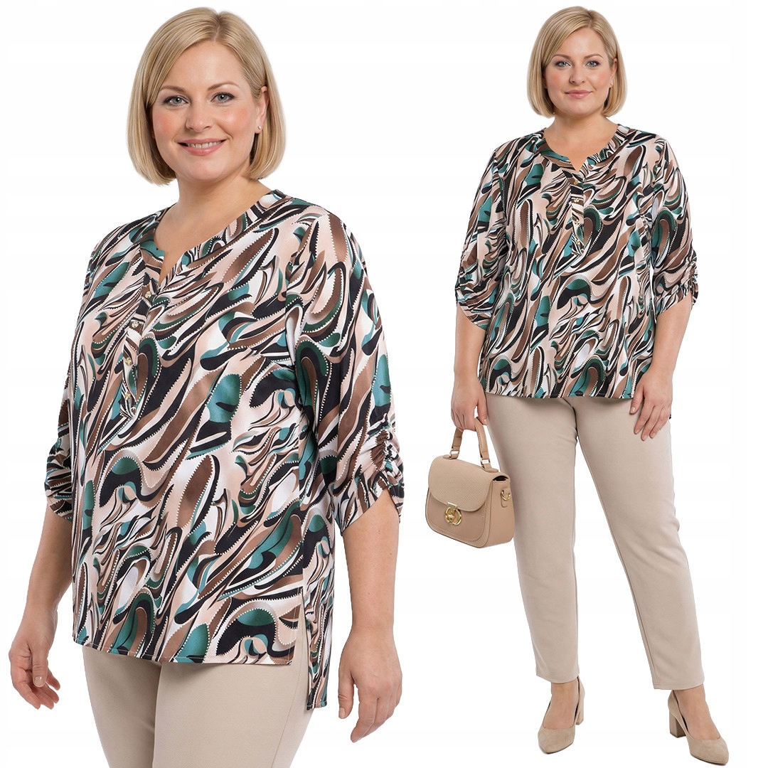 Košile s zeleno-hnědými vzory plus size velikost 50