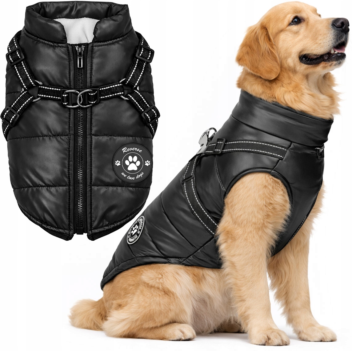 Levně Teplá Bunda Oblečení Pro Psa Zimní Vesta Černá S Ramenními Popruhy 2v1 XL