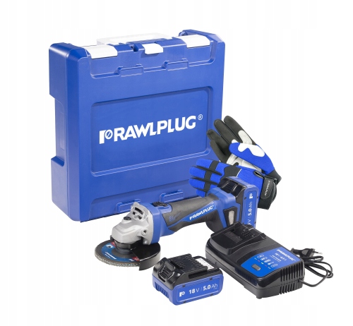 Szlifierka kątowa 18V 125mm 2aku 5,0Ah ładowarka 6,5A walizka Rawlplug