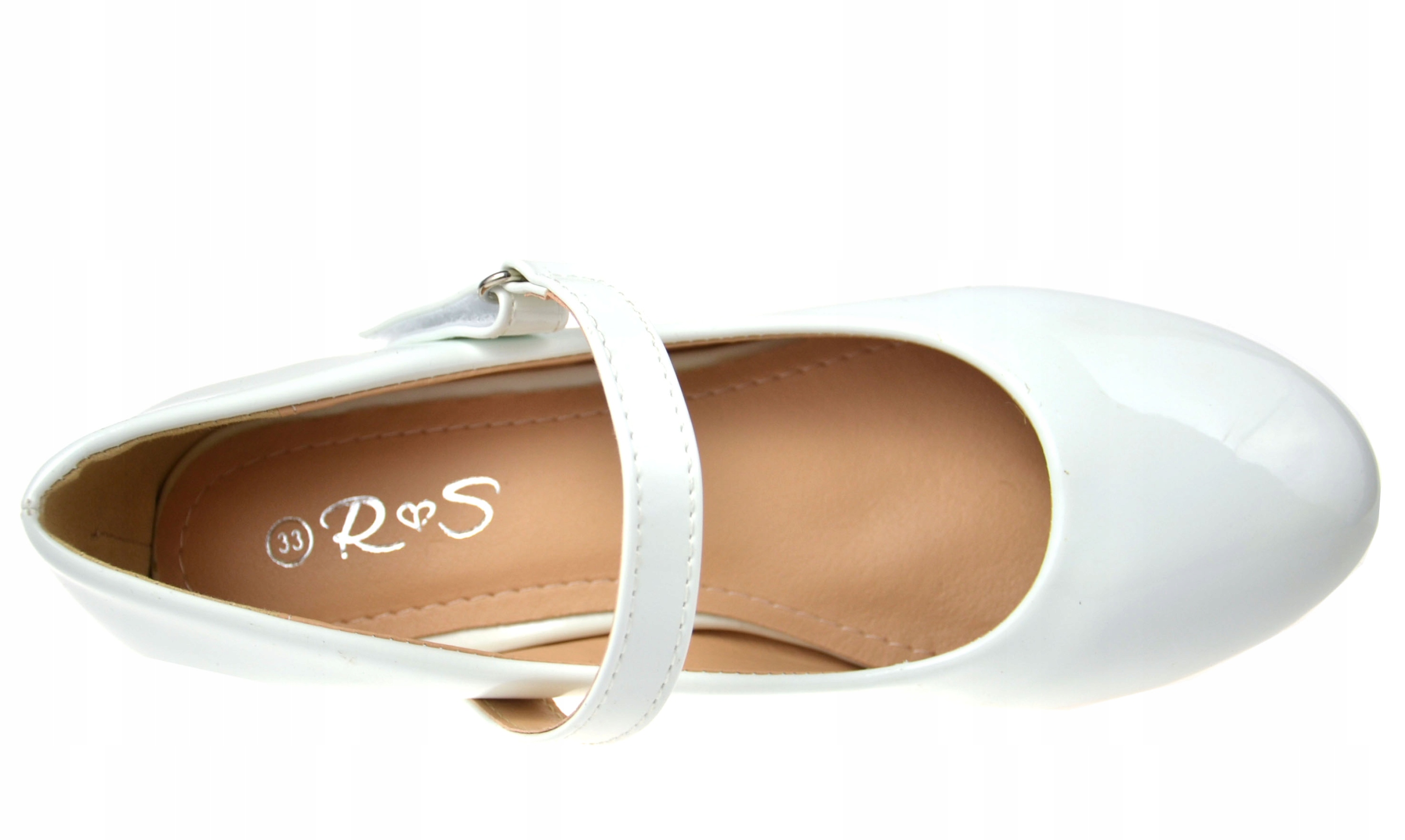 PANTOFELKI Komunijne Mały obcas LAKIER BIAŁE r36 Odcień perłowy