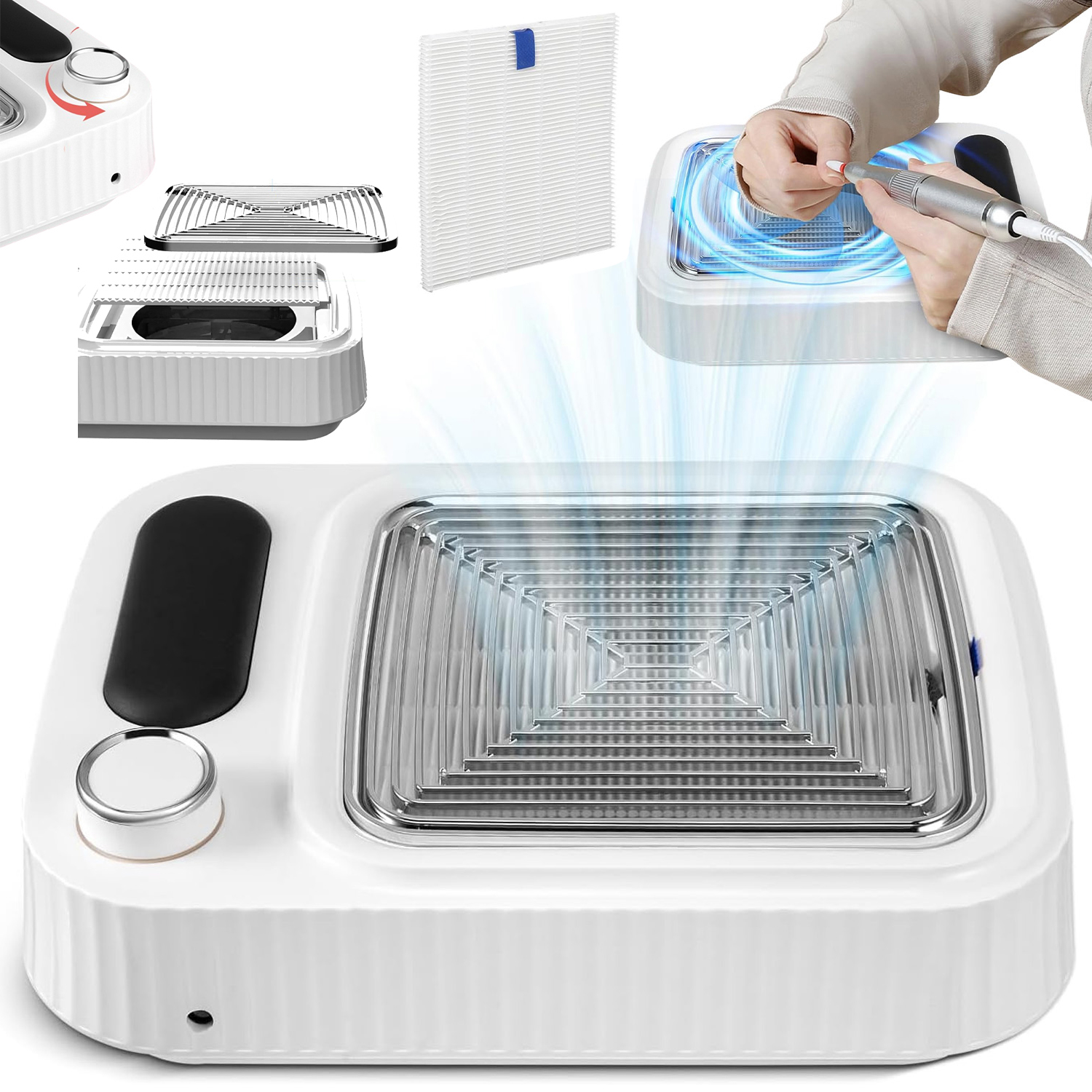 Odsávačka Prachu Pro Manikúru Na Nehty Bezsáčkový S Filtrem Hepa 80W Bílý