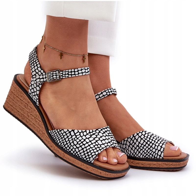 Kotníkové Sandály S Imitací Pleteniny Sergio Leone SK303 Bílo-černé 37