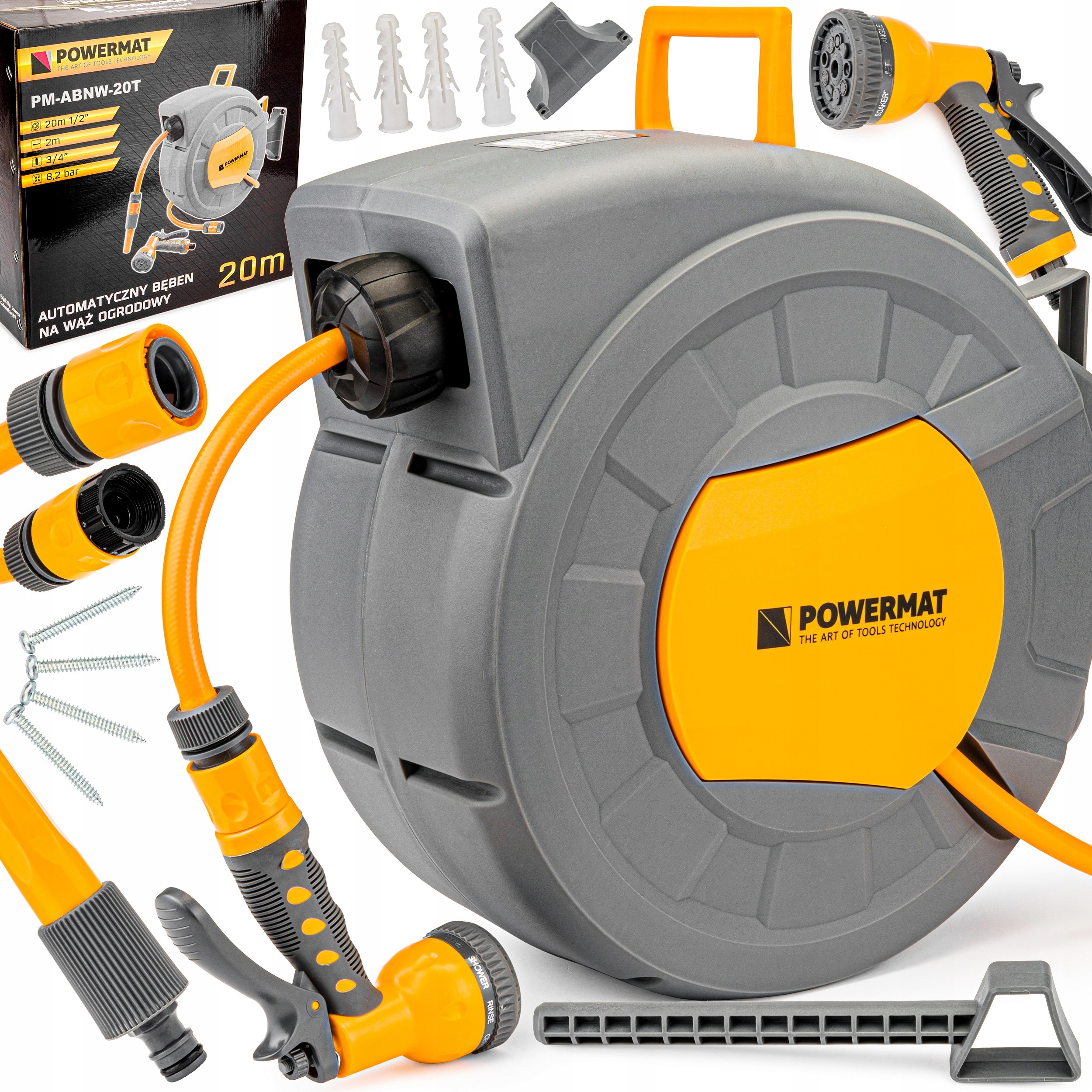 Automatický Navijak Na Záhradnú Hadicu Na Stenu 1/2" 20m Profesionálna Pištoľ