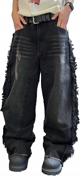 Zewool Pánské džínové kalhoty Baggy Y2k Hip Hop Volné Oversize Černé S