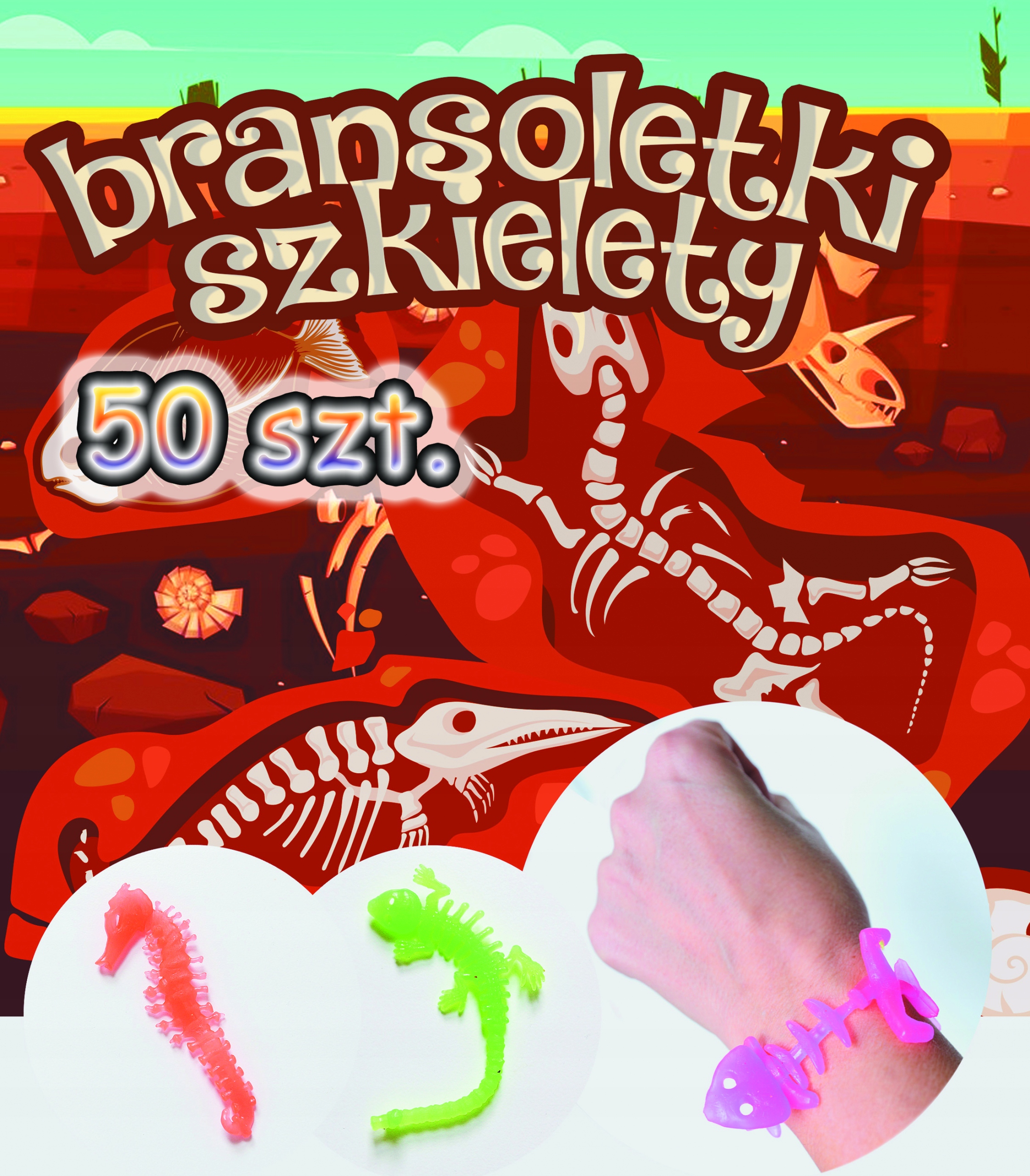 Zasyp do automatu Bransoletki Szkielety wsad wkład 45-55mm piłka 50szt