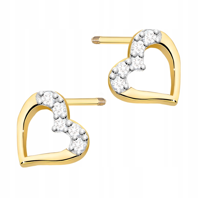 Zlaté Náušnice pr. 585 Srdce s brilianty 0,08 ct Šroubovací tyčinka 14k