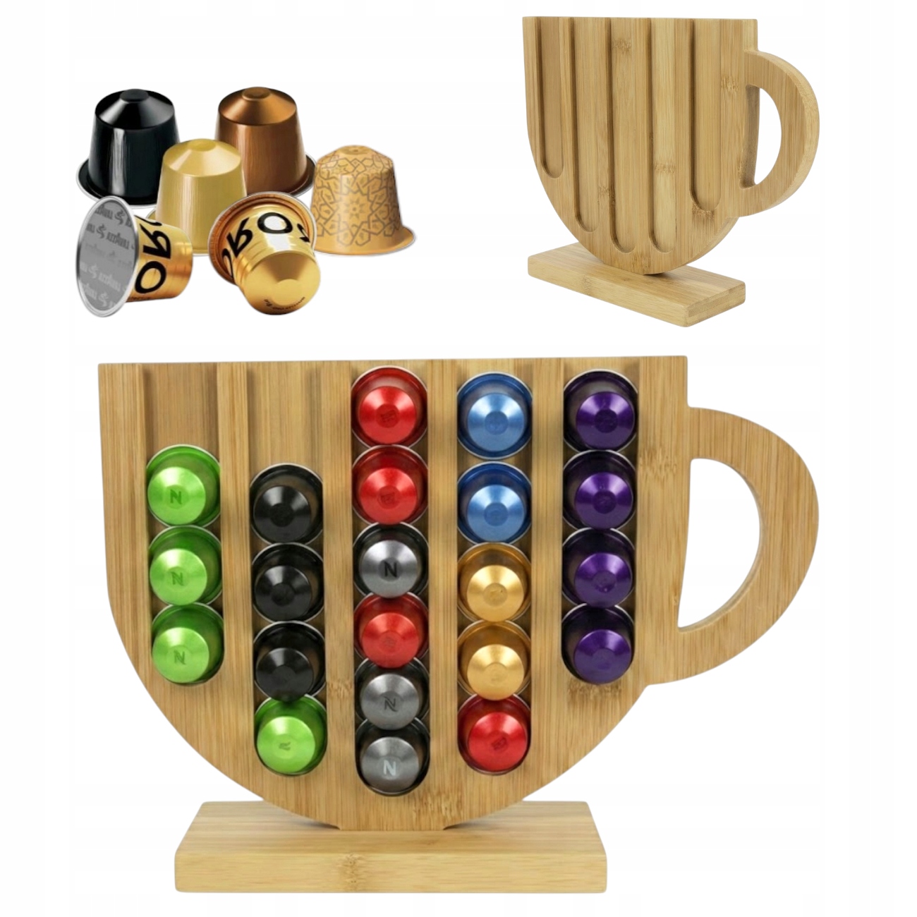 Levně Stojan Na Kapsle Nespresso Zásobník Na Kávu 24 Ks Bambus Šálek