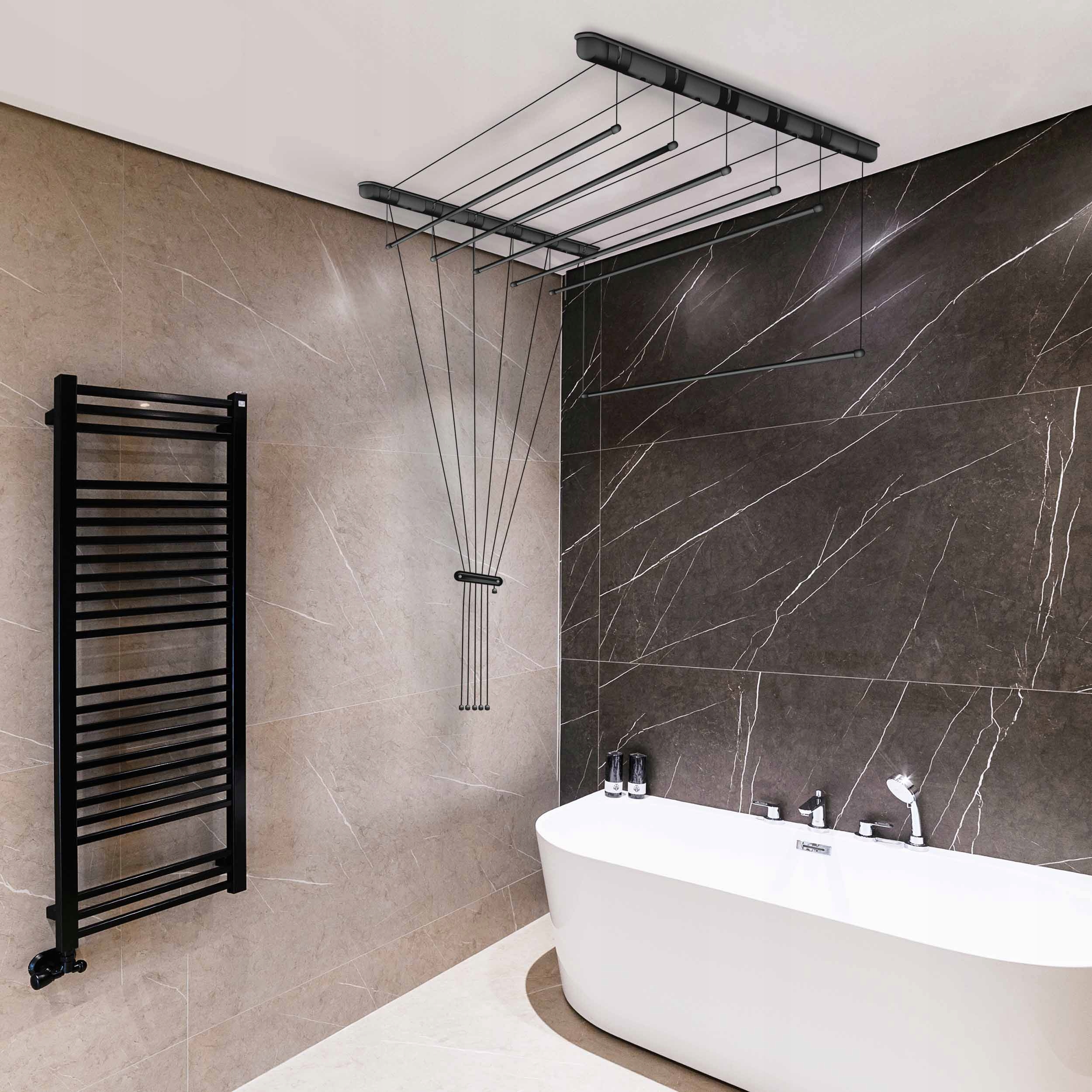 SUSZARKA ŁAZIENKOWA SUFITOWA NA PRANIE WYTRZYMAŁA CZARNA 7 PRĘTÓW 150 cm Marka Sepio