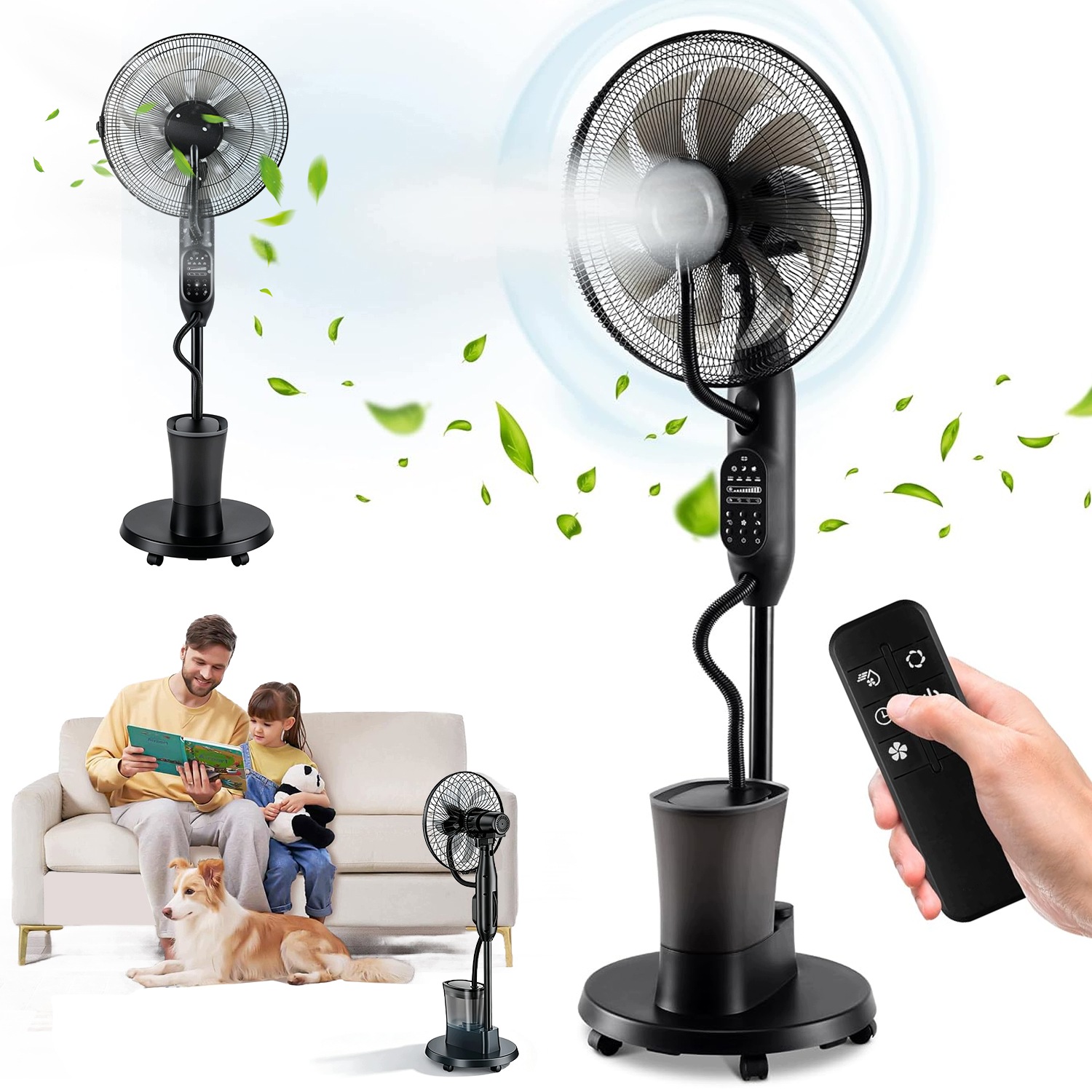 Podlahový Stojanový Ventilátor 16 Palců Časovač 7H Dálkový Ovladač Oscilace 120° Chlazení