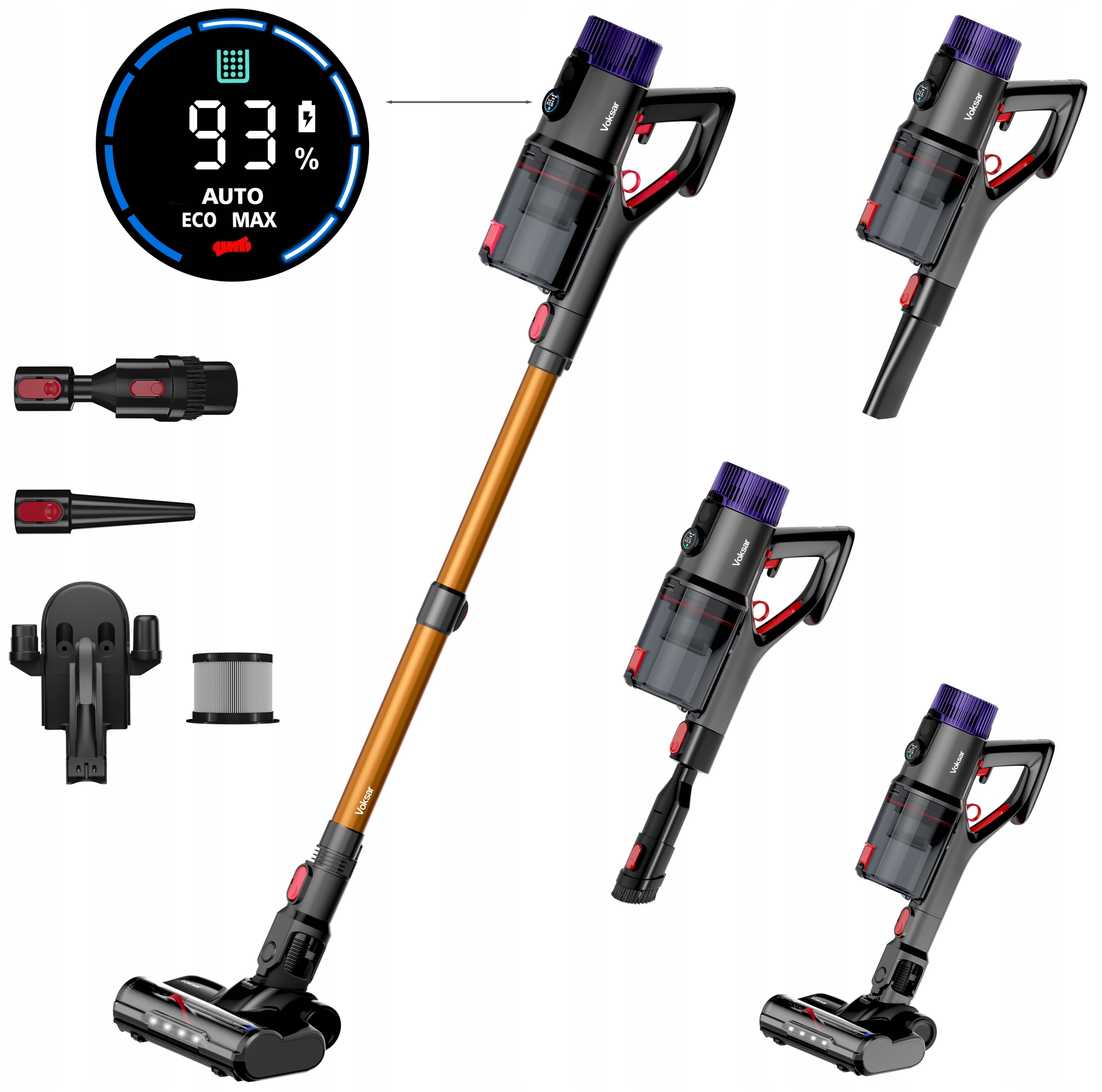 Odkurzacz Bezprzewodowy Pionowy Ręczny Voksar V11 5w1 Led 600W Mocny Hepa