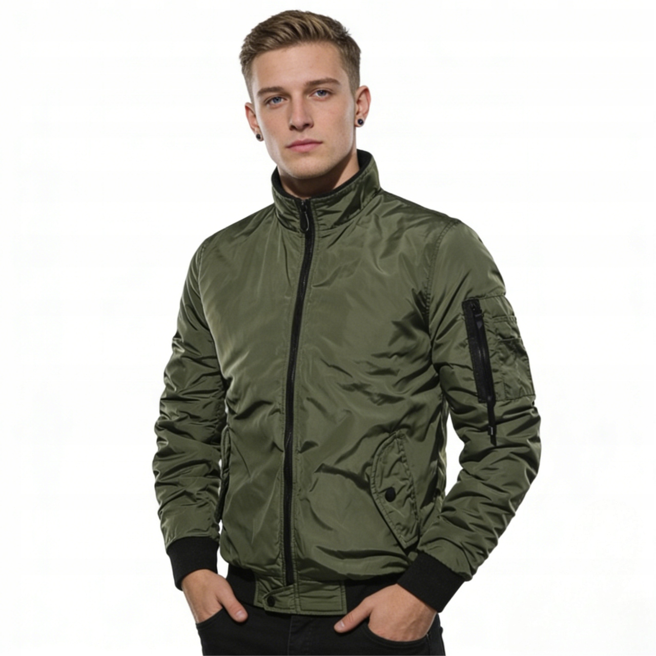 Pánská přechodová bomber bunda s podšívkou a elastickými manžetami