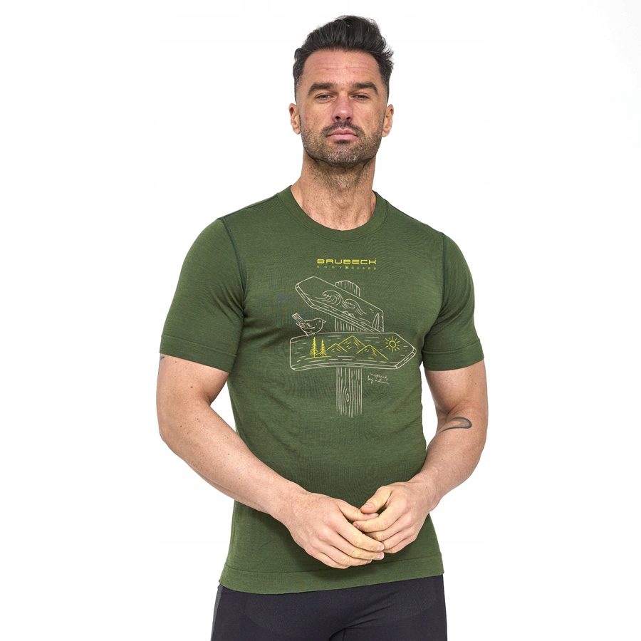 Brubeck Koszulka Outdoor Wool Pro Męska Zielona Drogowskaz S
