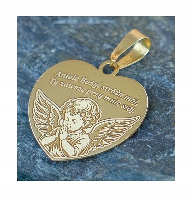 Zlatý Přívěsek s andělem a modlitbou „Andělé Boží“ ryzosti 585 Svaté Přijímání Křest