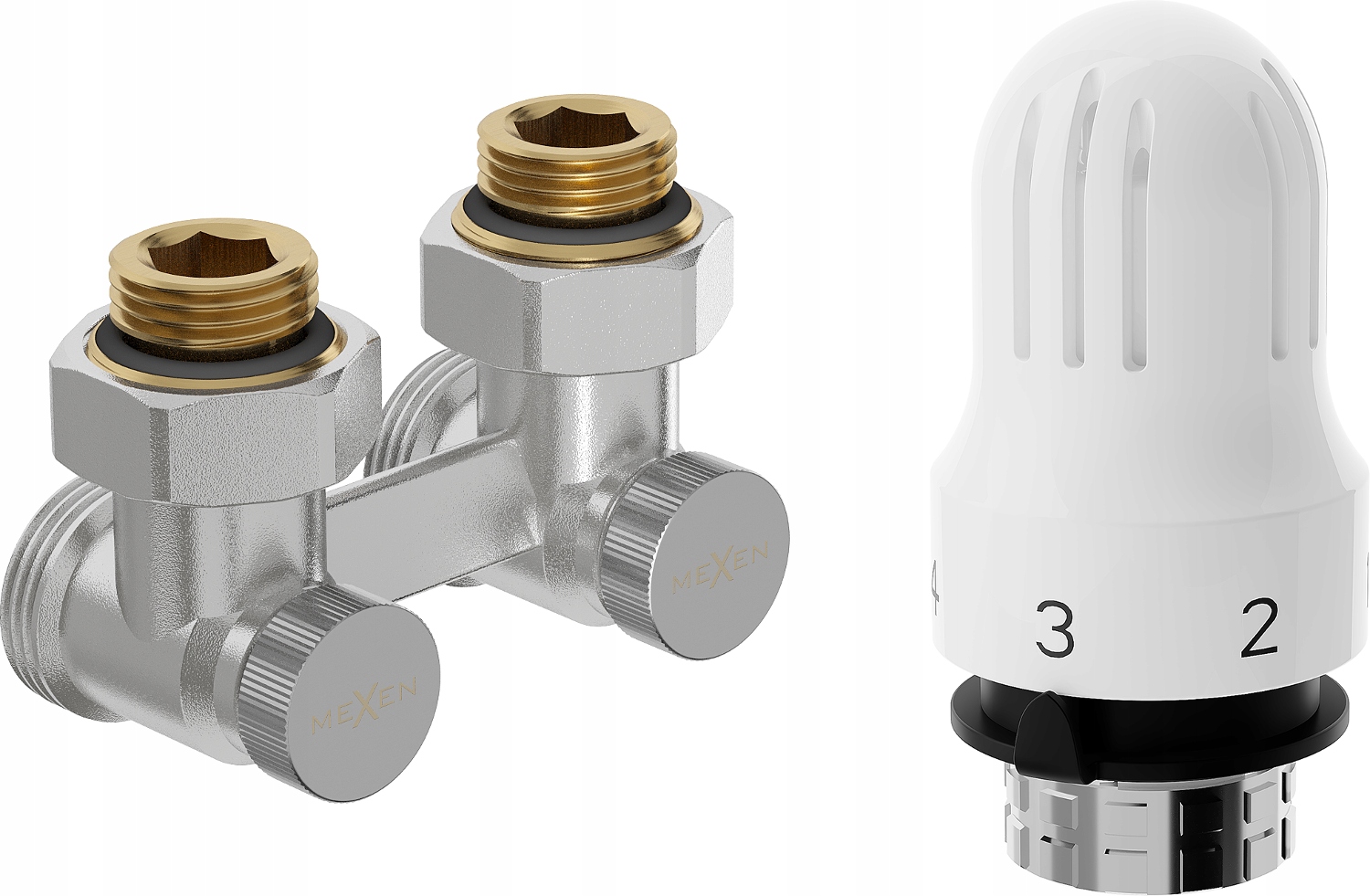 Mexen G04 Termostatická Sada Dvoutrubková DN50 Rohová 1/2"x3/4" Nikl