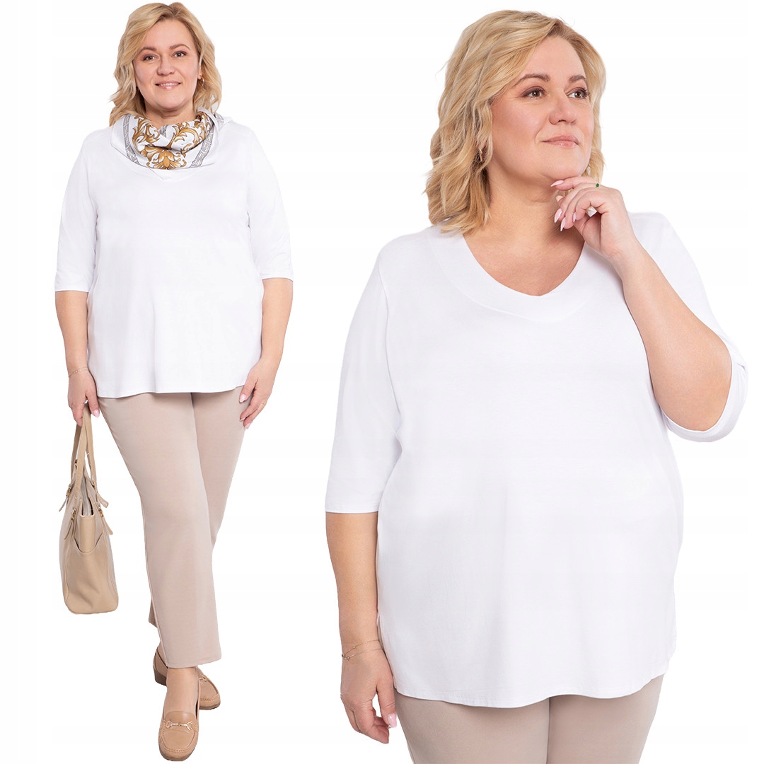 Gładka biała bluzka z dekoltem V 60/62