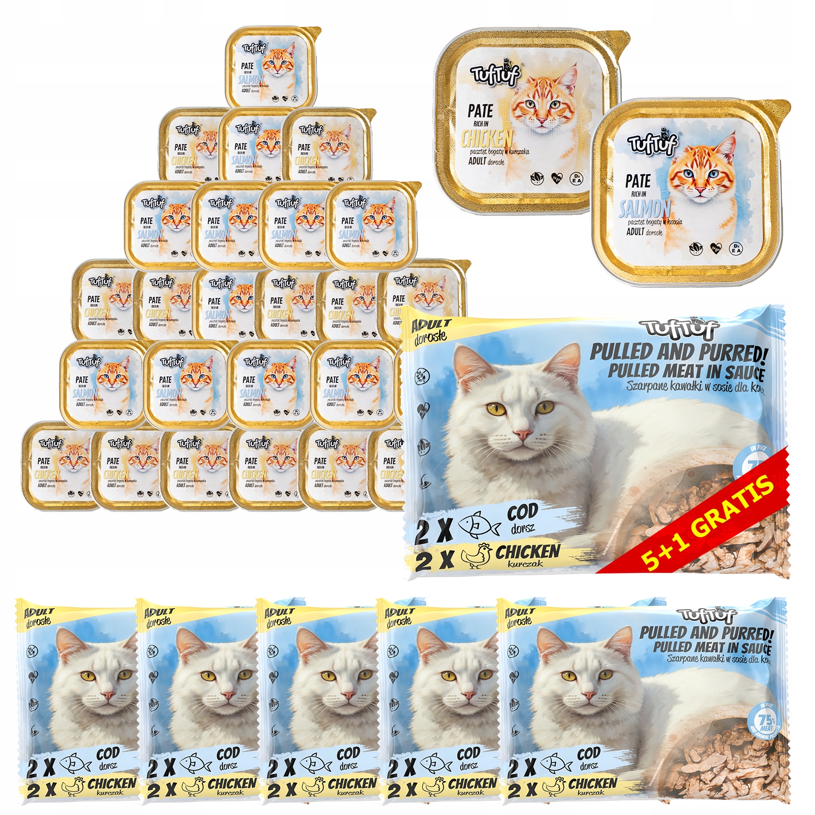Mokré Krmivo Pro Kočky MIX Ryba Kuřecí Tác Kapsička 48x100g TufTuf